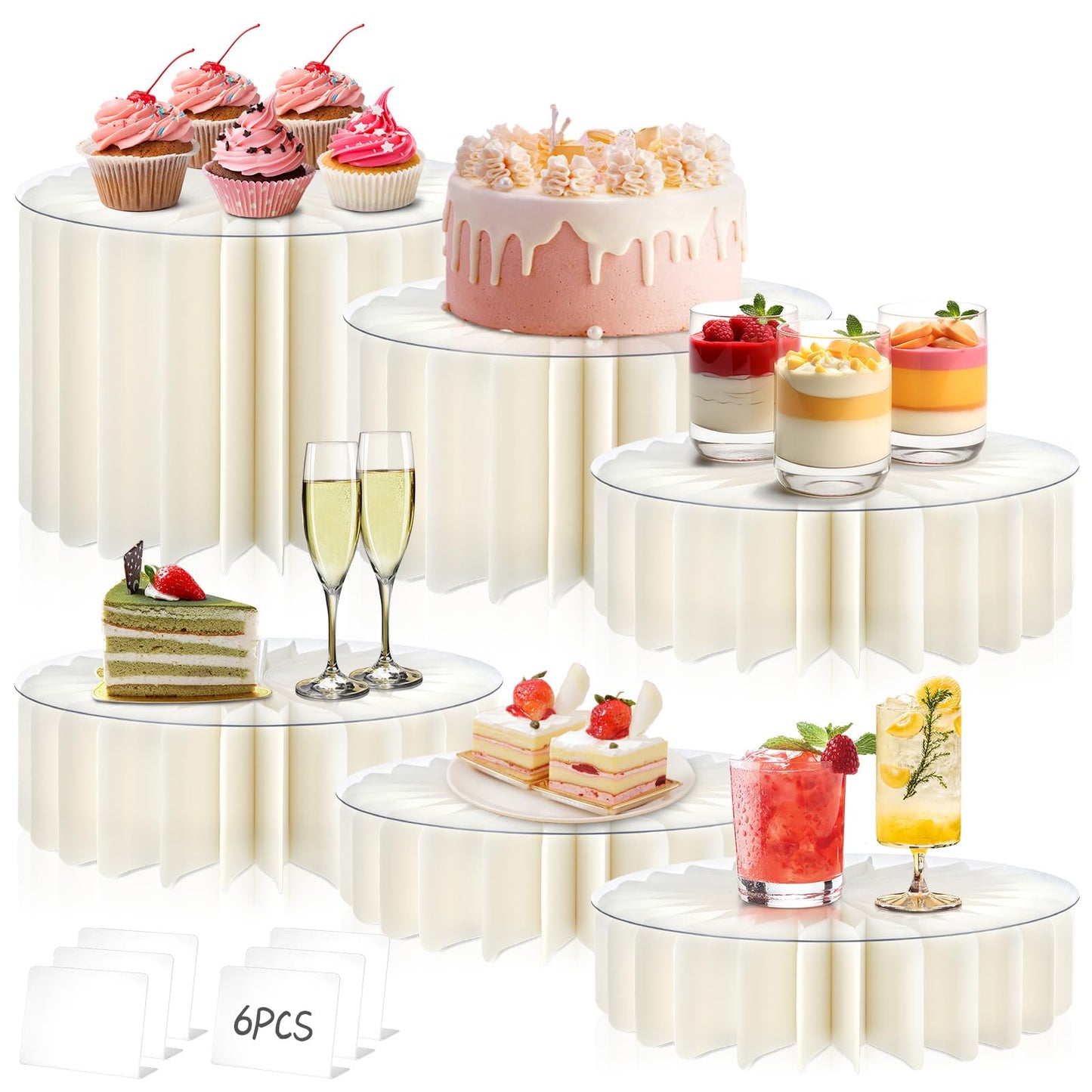 Youjoitim 6Pcs Buffet Risers, Food Risers for Table, Foldable Cake Stands for Party, Paper Dessert