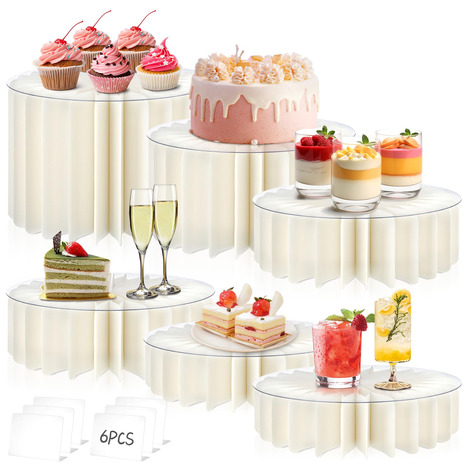 Youjoitim 6Pcs Buffet Risers, Food Risers for Table, Foldable Cake Stands for Party, Paper Dessert