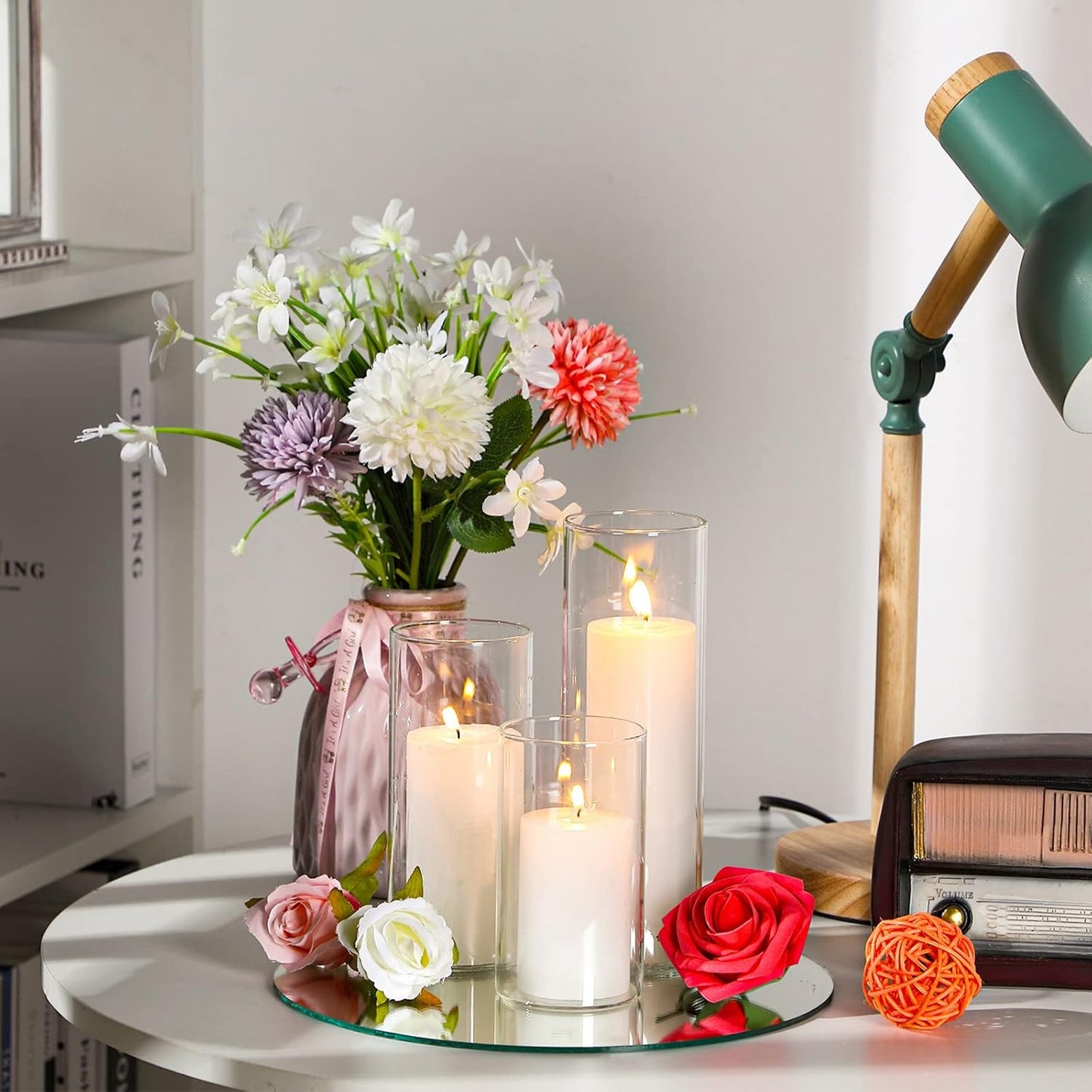 12 Pcs Thin Glass Cylinder Vases 2.5''/3.3'' Diameter 2mm Wall Thickness Clear Flowers Vase Hurricane Floating Candles Holders for Table Centerpieces Wedding Decor (3.3'' X 5.9'',7.9'',9.8'')