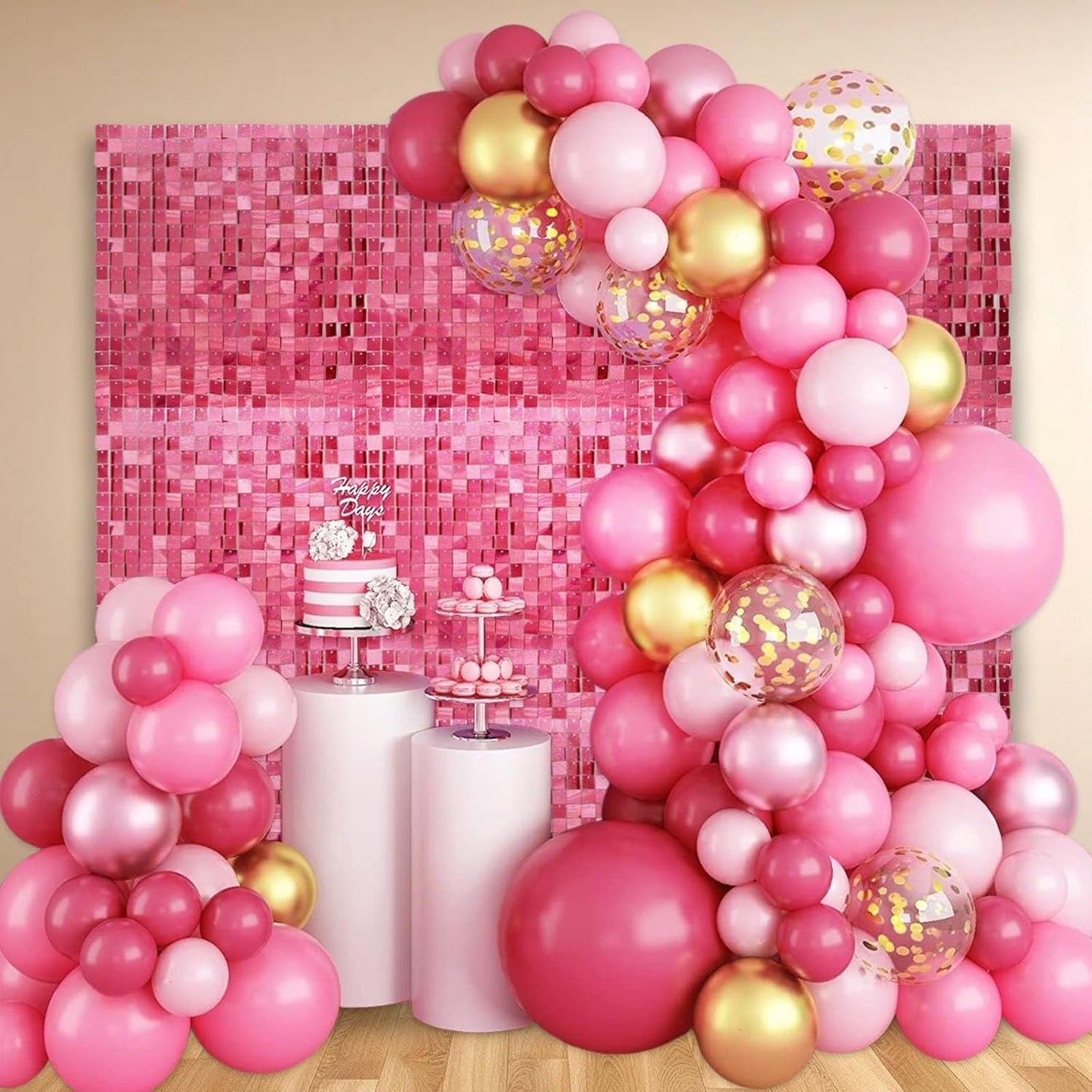 12PCS Deep Pink Shimmer Wall Backdrop, Laser Square Sequin Photo Backdrops Panel, Glitter Wall Background for Birthdays, Weddings, Christmas, Engagements, Disco Bachelorette Party Decor (3FTx4FT)