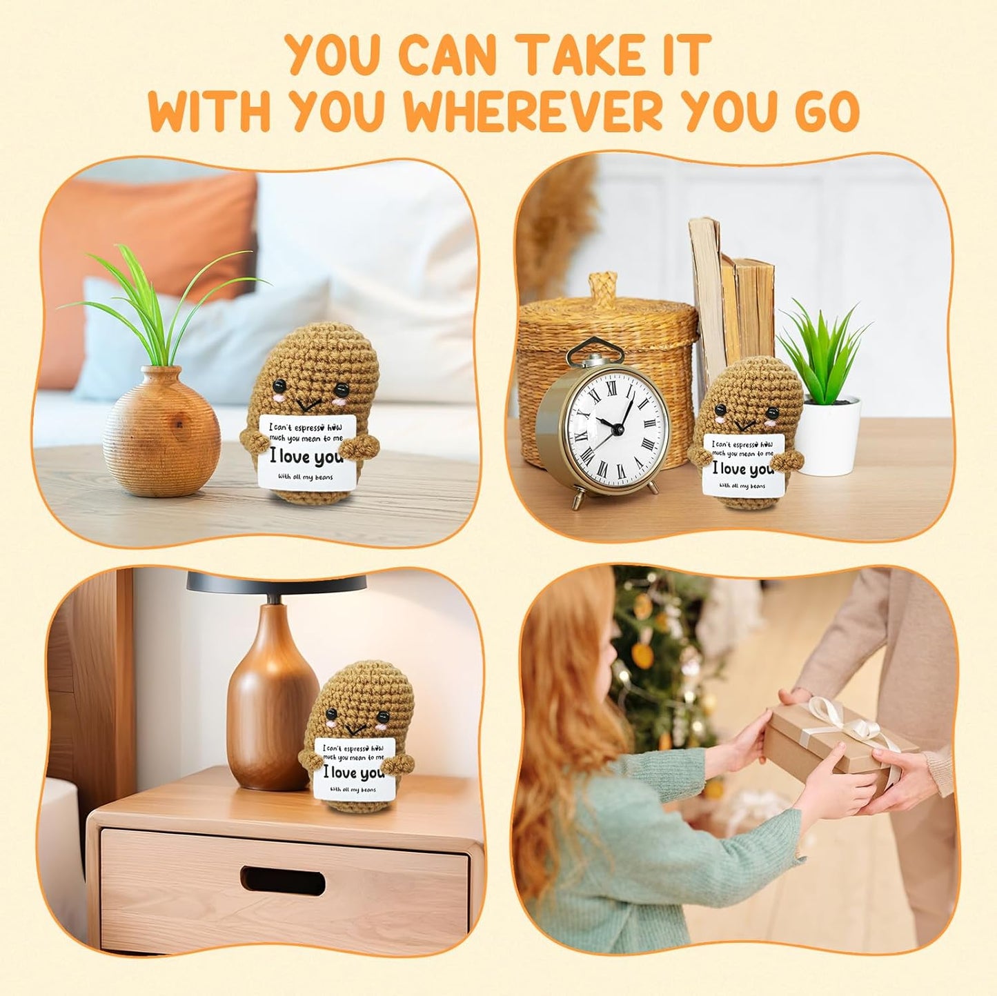 Handmade Crochet Beans-Charming Gift for Coffee Lovers!Barista Birthday Present,Cozy Emotional Support Gift,Custom Crochet Doll for Men & Women Who Adore Coffee