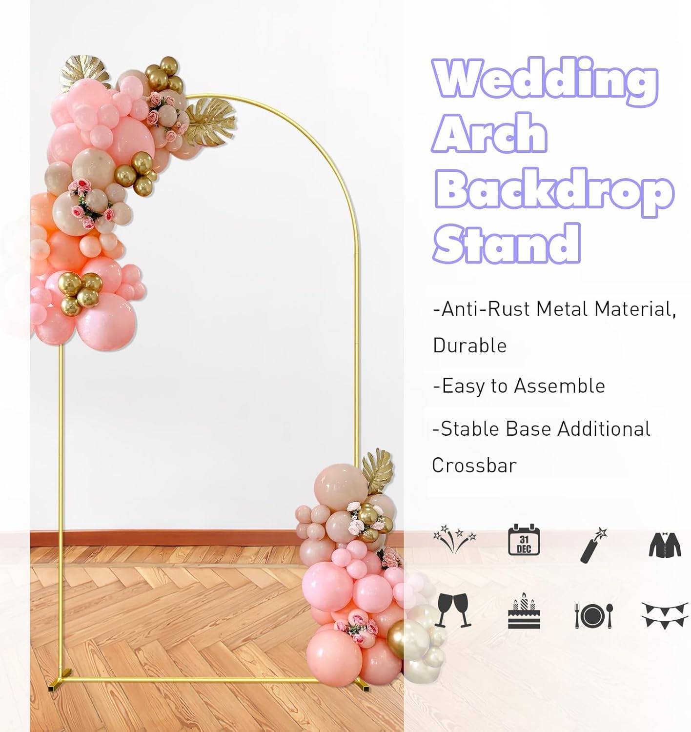 Wedding Arch Backdrop Stand 7.2FT Gold Wedding Balloon Arched Backdrop Stand Square Arch Frame for Birthday Party Bridal Baby Shower Ceremony Decoration