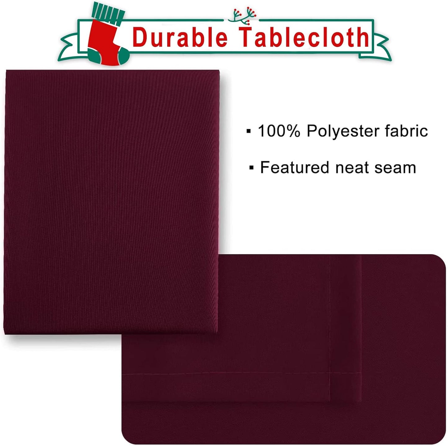 Hiasan Burgundy Tablecloth for Rectangle Tables - Waterproof and Spillproof Washable Fabric Table Cloth for Dining Room Kitchen Party, 52 x 70 Inch