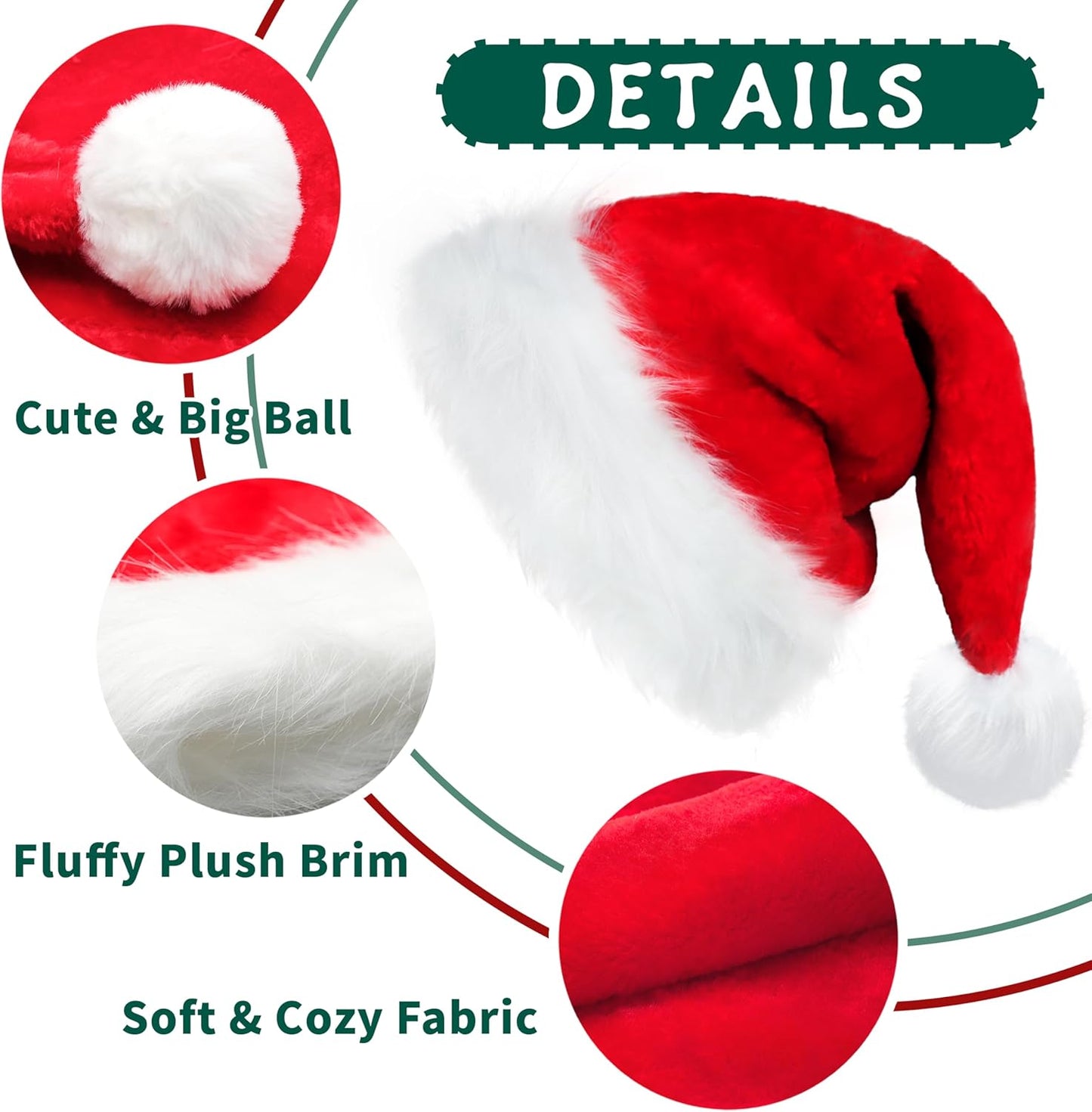 MNKXL Velvet Santa Hats Adults,Santa Hat for Women and Men,Unisex Soft Thicken Fur Santa Claus Hat,Christmas Holiday Headwear