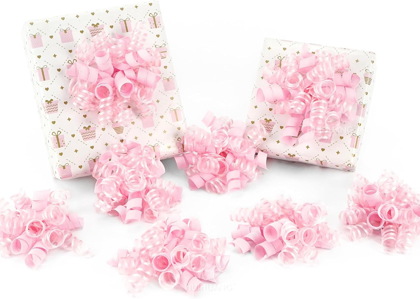 HUIHUANG Pink Gift Bows Self-Adhesive Curly Ribbon Bow 5 inch x 8 Counts Light Pink Bow for Gift Wrapping, Presents, Paper Bag, Baby Shower Favors, Wrapping Accessories, Party Decor