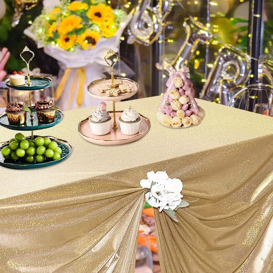 Fitable Sequin Tablecloth for Parties 90x132 Inch - Sparkle Glitter Table Cloth Laser Rectangle Overlay for Wedding Baby Shower Ceremony Birthday Holiday Banquet Decor, Khaki