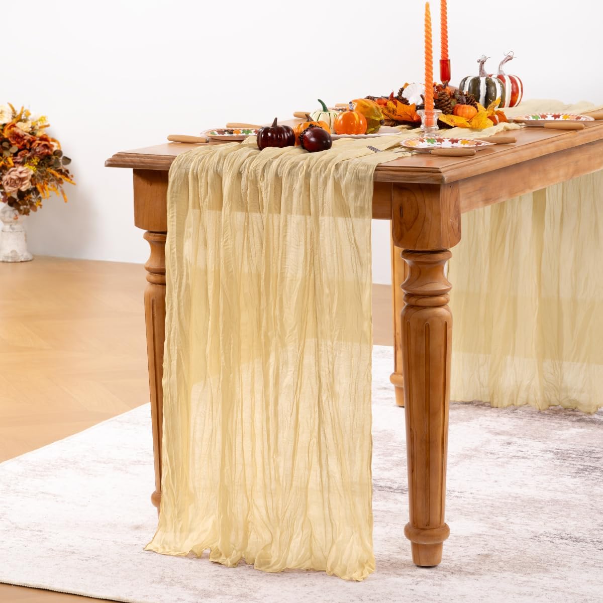 Champagne Gold Cheesecloth Table Runner Fall Table Runner Boho Gauze 120 Inches Champagne Cheese Cloth Fall Table Decorations for Thanksgiving Wedding Bridal Baby Shower Parties