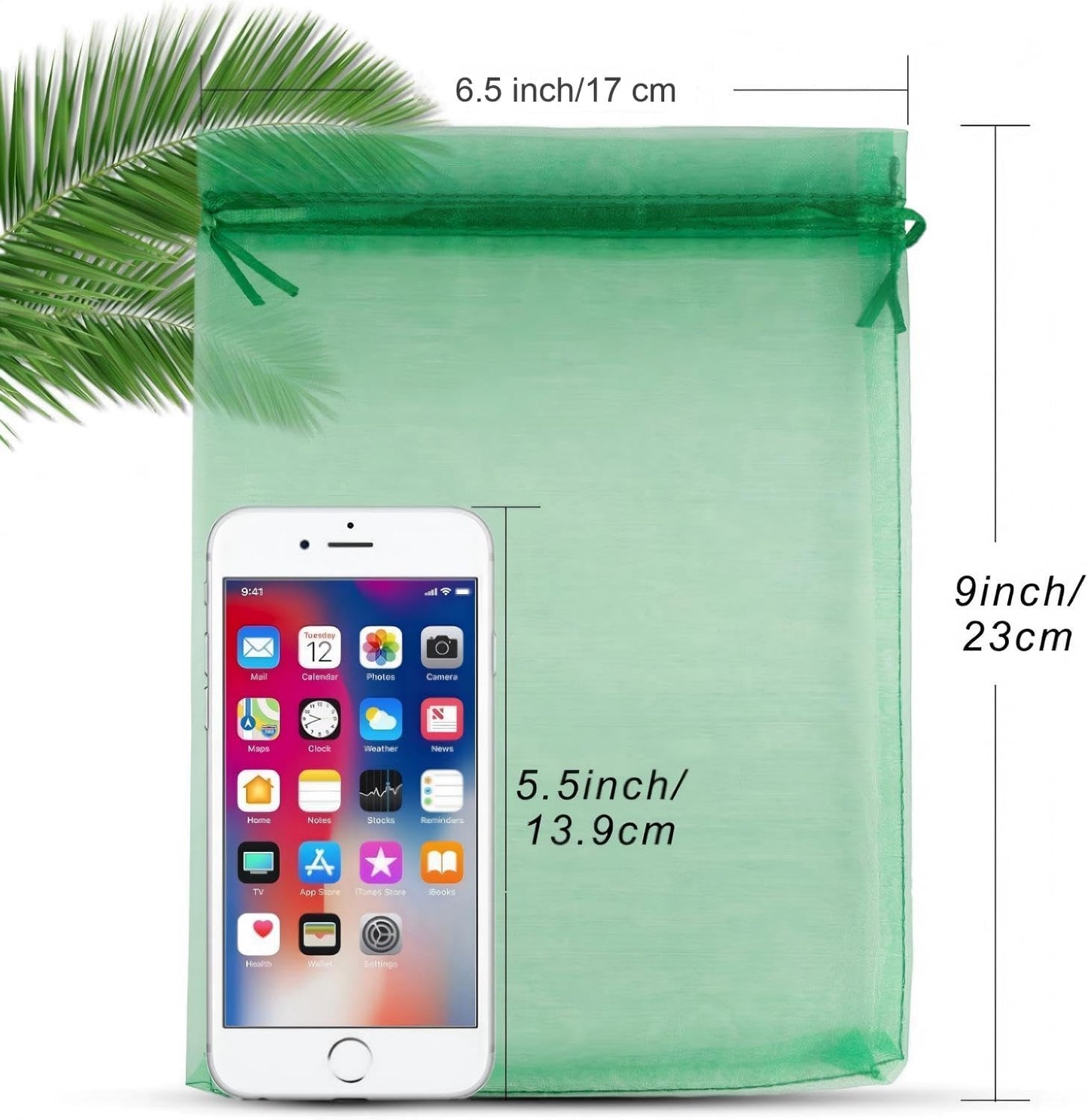 ANZNKU 100 Pack Organza Bags 6x9 Inch, Mesh Bags with Drawstring for Party Favor, Mesh Gift Bag for Candy Jewelry Crafts(Christmas Green)