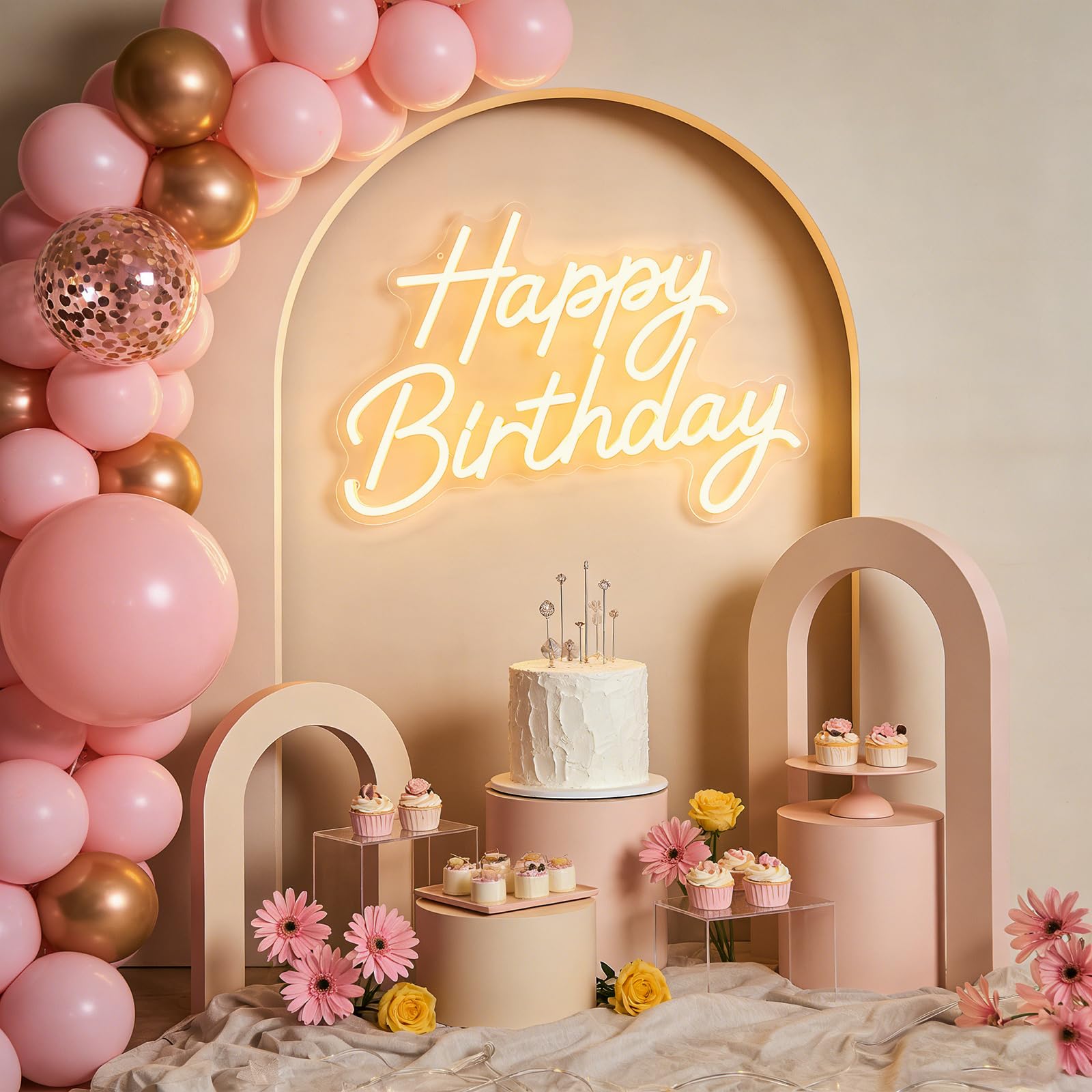 Happy Birthday Neon Sign for Wall Decor, Dimmable LED Light Up Sign