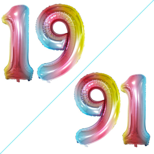 GOER Number 19 Balloons for 19th Birthday Sweet 19 Party Decorations,42 Inch Jumbo Foil Helium 91 Balloons for 91st Birthday Party Decoration (Rainbow)