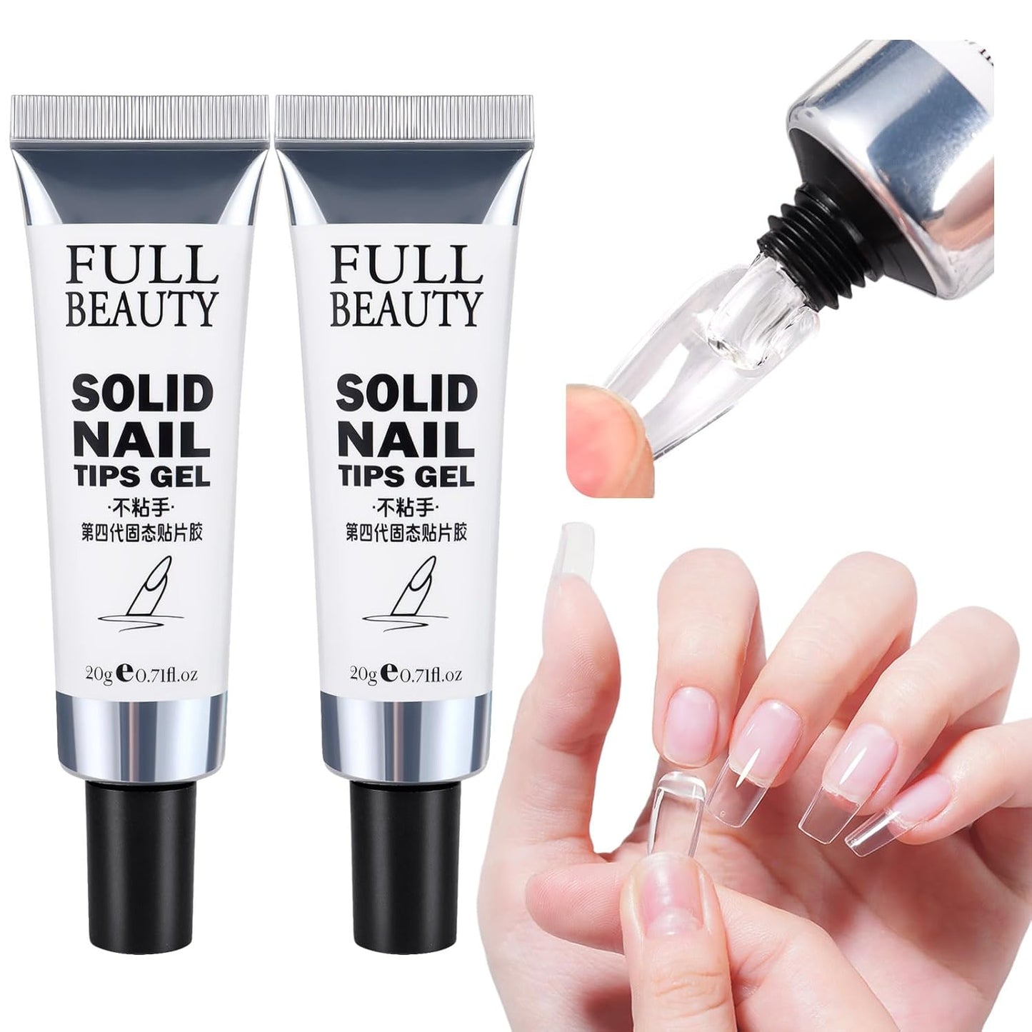 Transparent Solid Nail Glue for Press Ons, Acrylic & Fake Nails, 20g Quick-Dry Strong Adhesive Soft Gel X Nail Glue, Gel Nail Polish- Long-Lasting Beauty Nail Supplies Uv Lamp Curing