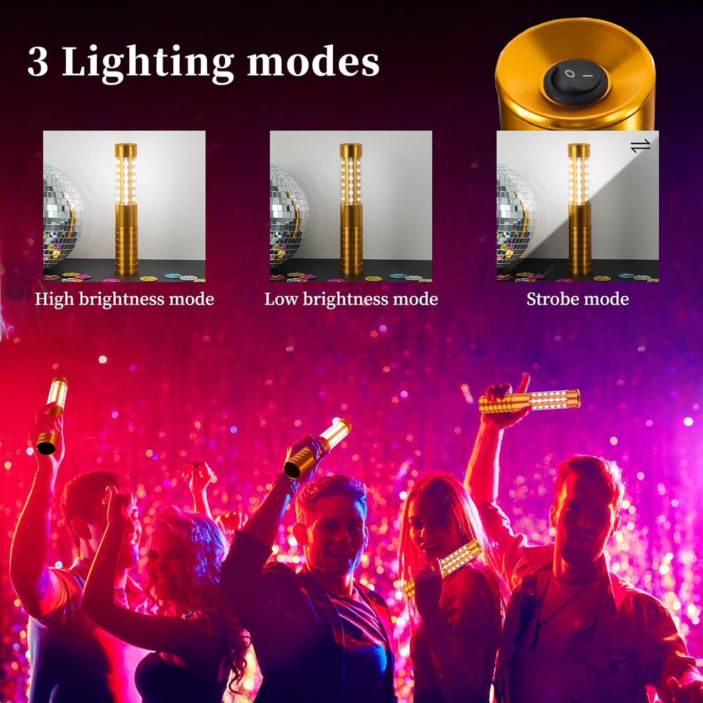 4 Pieces LED Strobe Baton Light Rechargeable Bottle Service Sparklers Stick Reusable Champagne Bottle Handheld LED for Club Stage Nightclub Party Concert Event Bar Outdoor - Gold