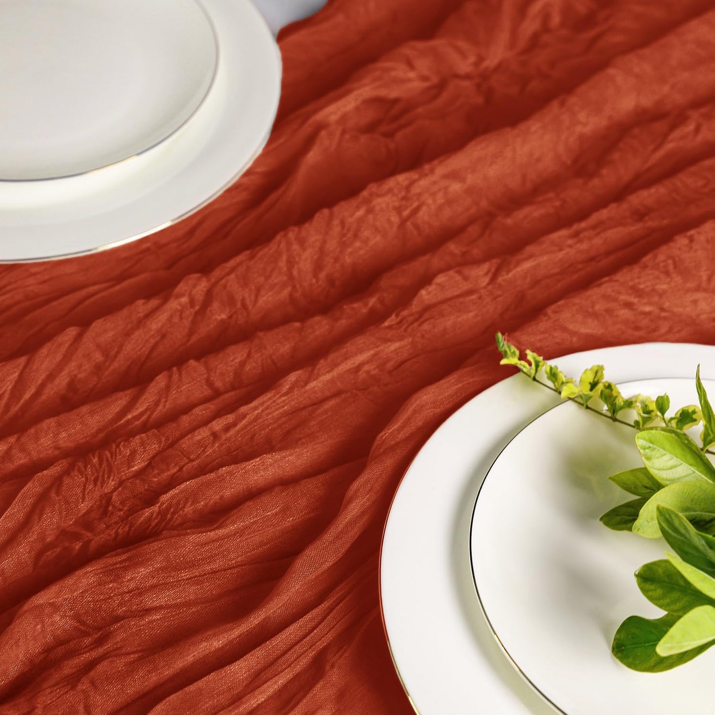 Hahuho Terracotta Cheesecloth Table Runner 10ft, Gauze Boho Rustic Table Runners for Wedding Birthday Party Baby Shower Decorations（6 Pack , 35x120 Inches）