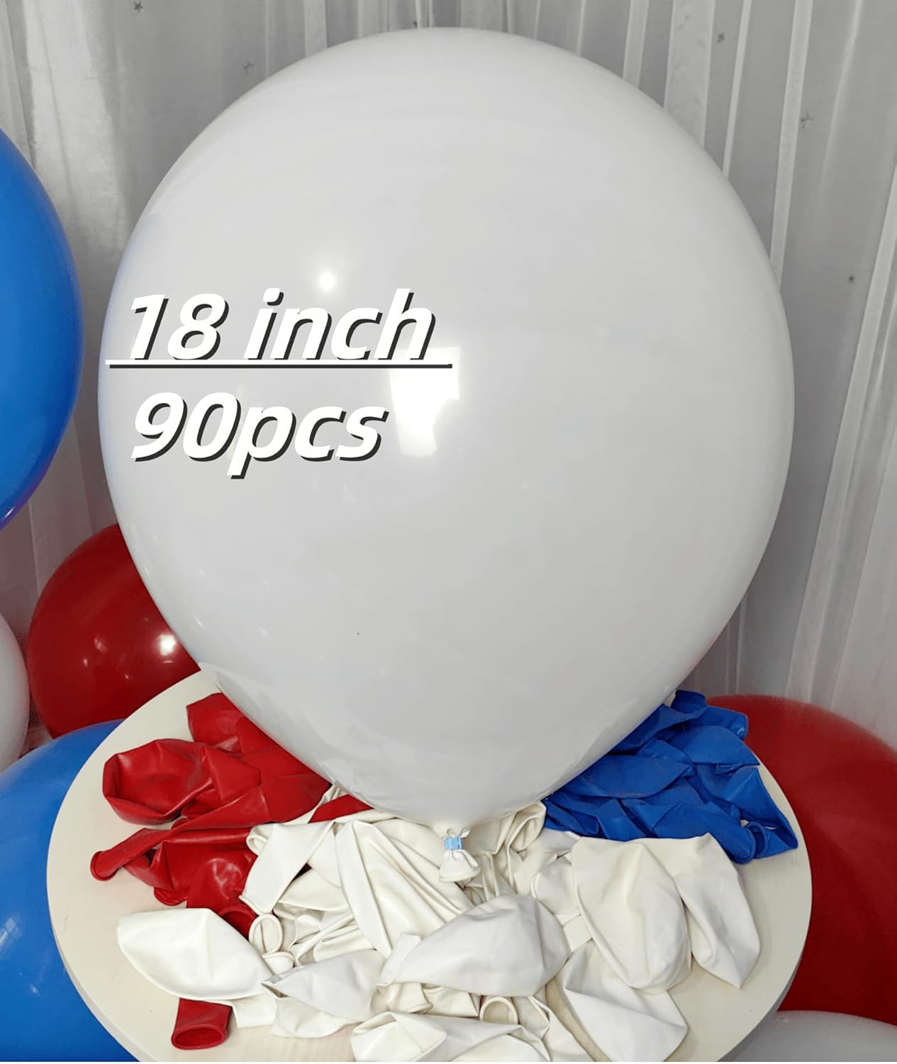 90 Pack Red White Blue Balloons 18 inch 100 of each of the 3 colors Large Red White Blue Latex Party Balloon Bulk for Various Party Events Decorations