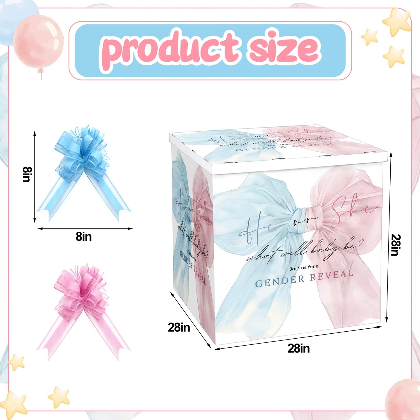 AmazingSpark 28in Giant Gender Reveal Gift Box with Lid Kit Oversized Gender Reveal Balloon Box