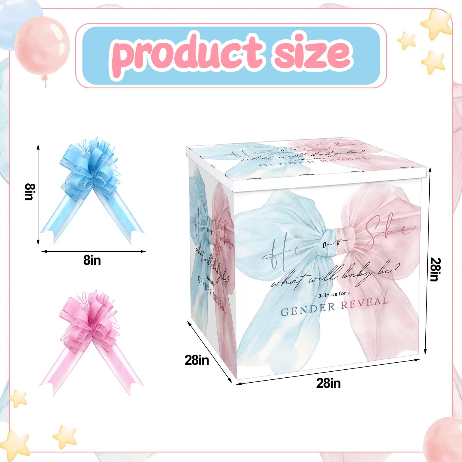 AmazingSpark 28in Giant Gender Reveal Gift Box with Lid Kit Oversized Gender Reveal Balloon Box