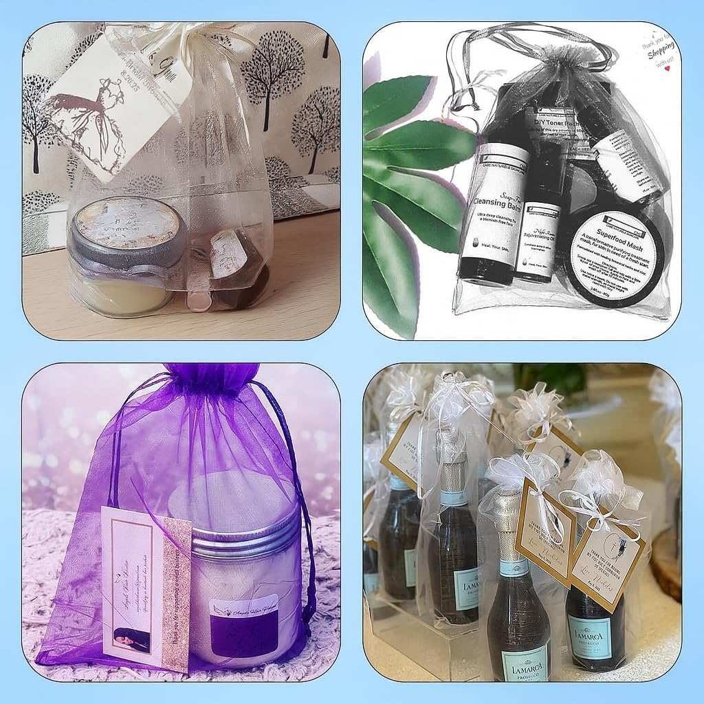 ANZNKU 50 Pack Organza Bags 6x9 Inch, Mesh Bag Drawstring Large Organza Gift Bags for Baby Shower, Party Favors(Lake Blue)