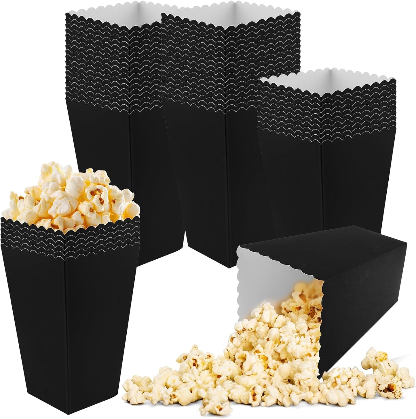 50 Pcs Popcorn Boxes Mini Paper Popcorn Box Cardboard Popcorn Container for Party Disposable Snack Candy Popcorn Bags Popcorn Holder for Movie Nights Birthday Wedding (Black)