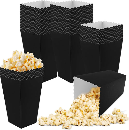 50 Pcs Popcorn Boxes Mini Paper Popcorn Box Cardboard Popcorn Container for Party Disposable Snack Candy Popcorn Bags Popcorn Holder for Movie Nights Birthday Wedding (Black)