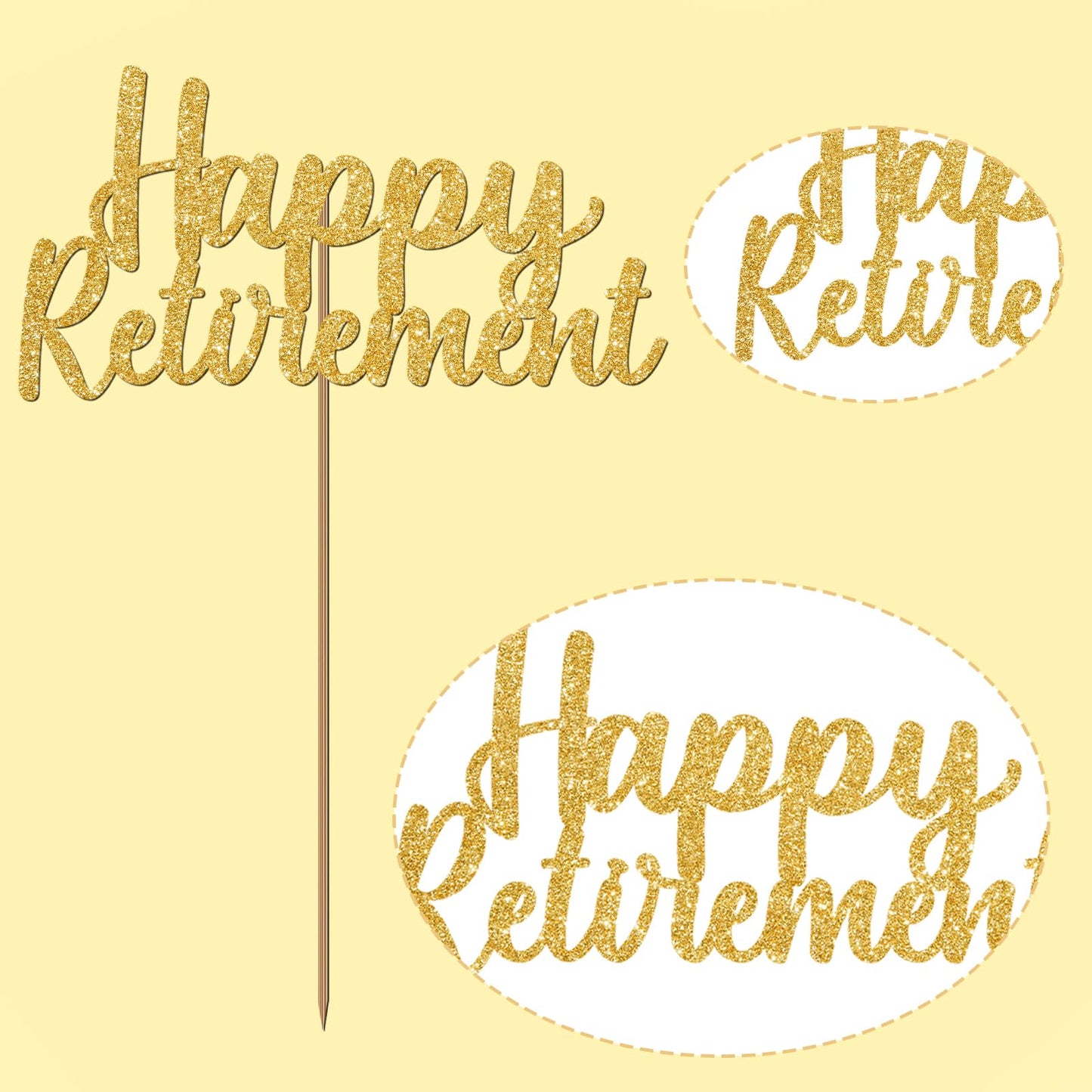 Happy Retirement Cake Topper Gold Glitter Retired Cake Picks Retire Party Favors Retired Party