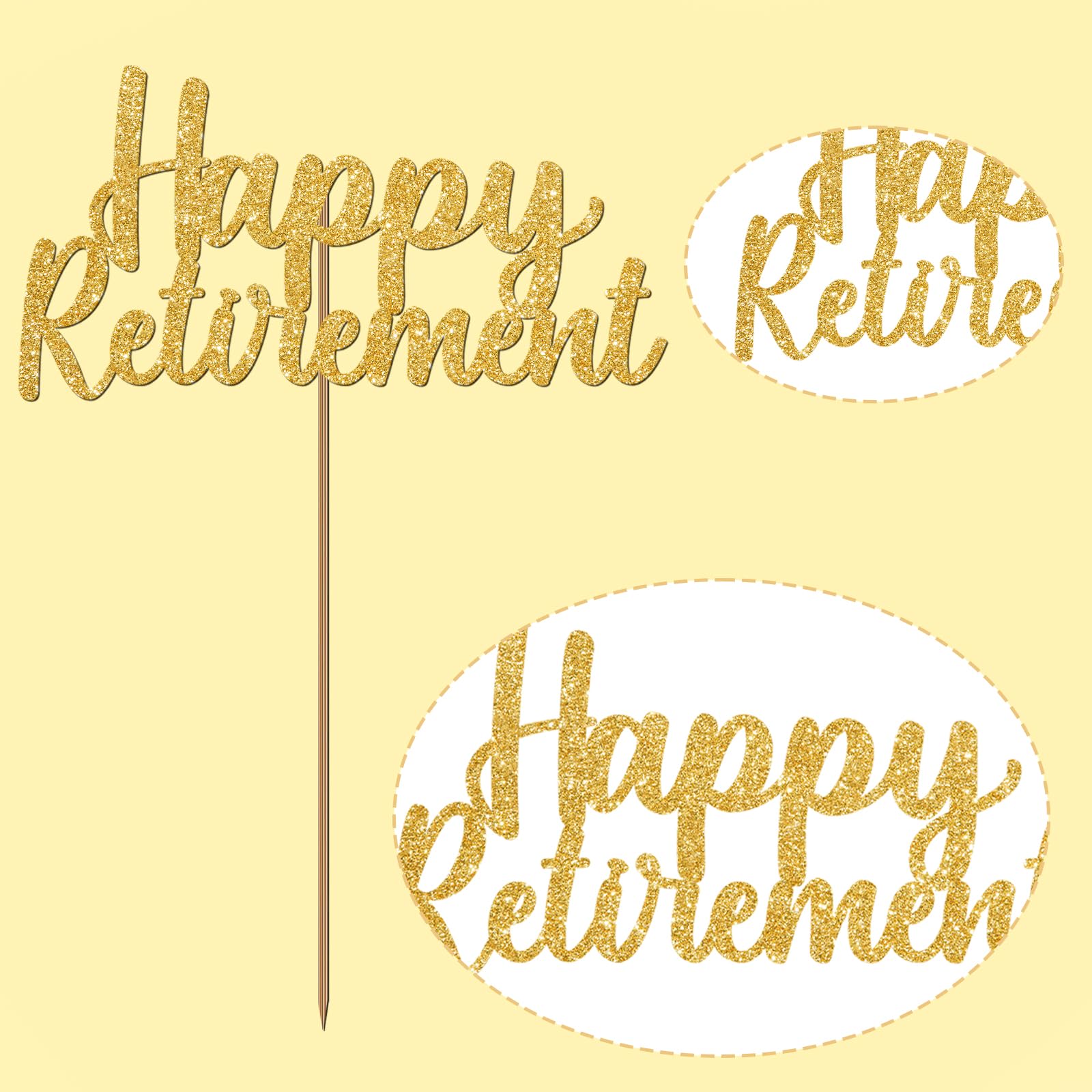 Happy Retirement Cake Topper Gold Glitter Retired Cake Picks Retire Party Favors Retired Party