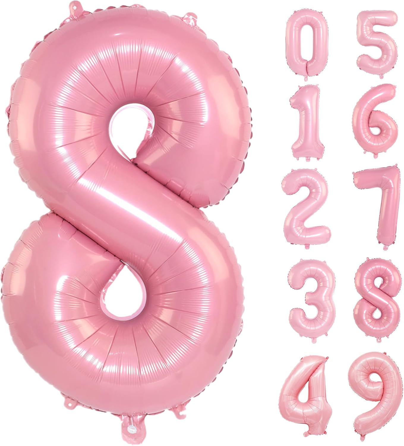 Light Pink Number 8 Balloon 40 Inch Big Self Inflating Foil Number Balloons 0-9, Pastel Pink Digital 8 Helium Balloon for 8th 18th 28th Girls Birthday Graduation Anniversary Princess Party Decoration