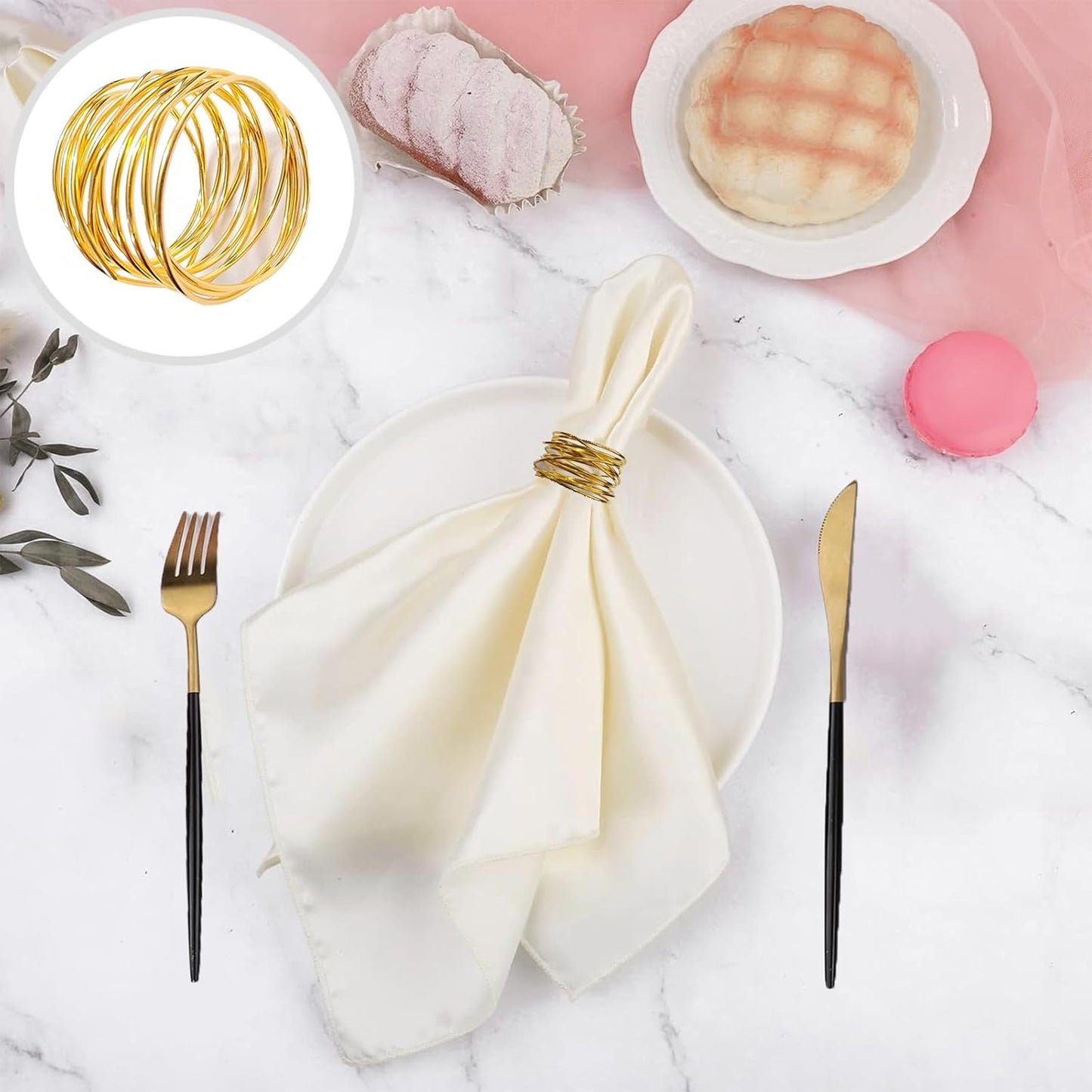 Gold Napkin Rings - 6 PCS Metal Napkin Rings(Twisted Wire) Napkin Holders Buckles for Family Dinner, Wedding, Party,Table Decorations