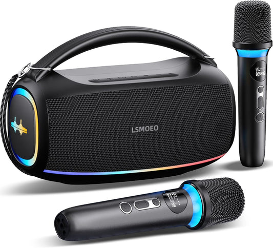 Karaoke Machine,IPX5 Waterproof Portable Bluetooth 5.3 Speaker with 2 Wireless Microphones for Adults & Kids,60W PA System Supports TWS/TF Card/USB/AUX/Live for Home Party-Black