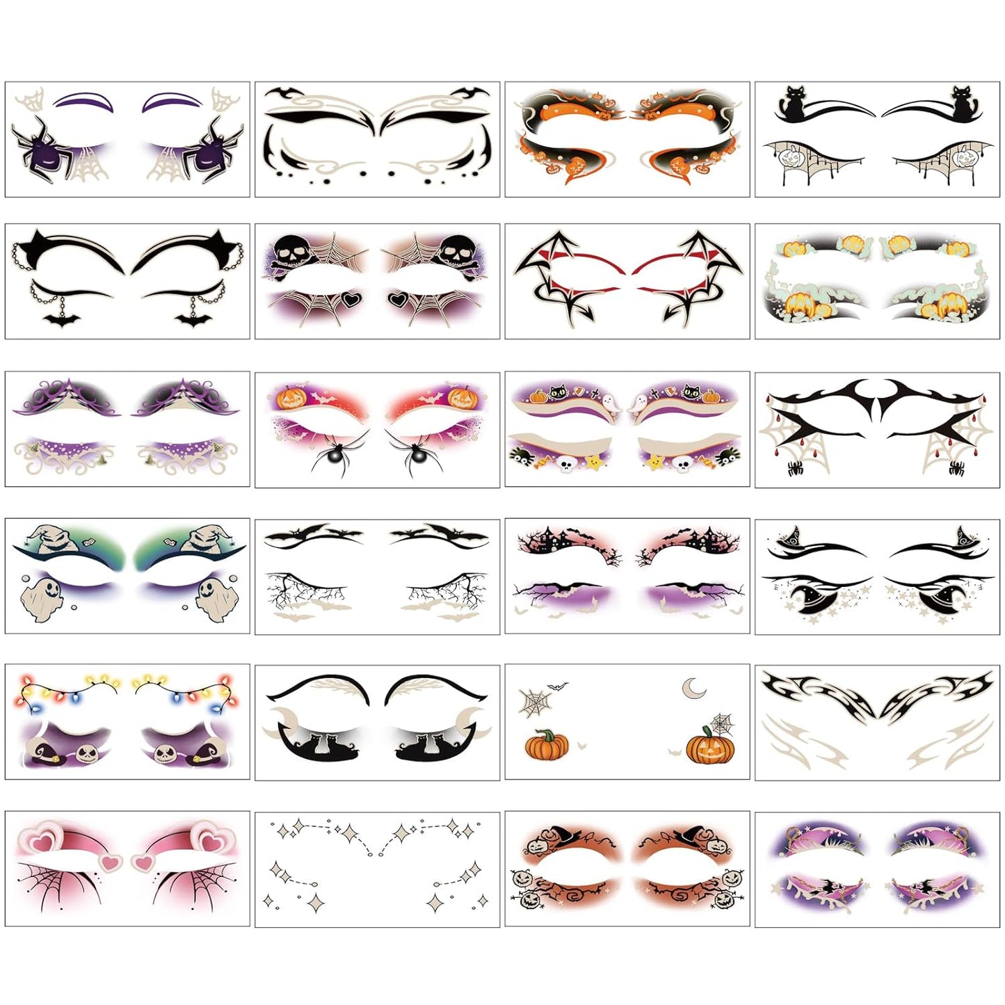 24 Pairs Halloween Luminous Eye Shadow Temporary Tattoos, Eyeliner Tattoo Stickers Spider Web Bat Pattern, Glow in the Dark Eyeliner Fake Tattoos for Women Men Eye Makeup Halloween Party Supplies