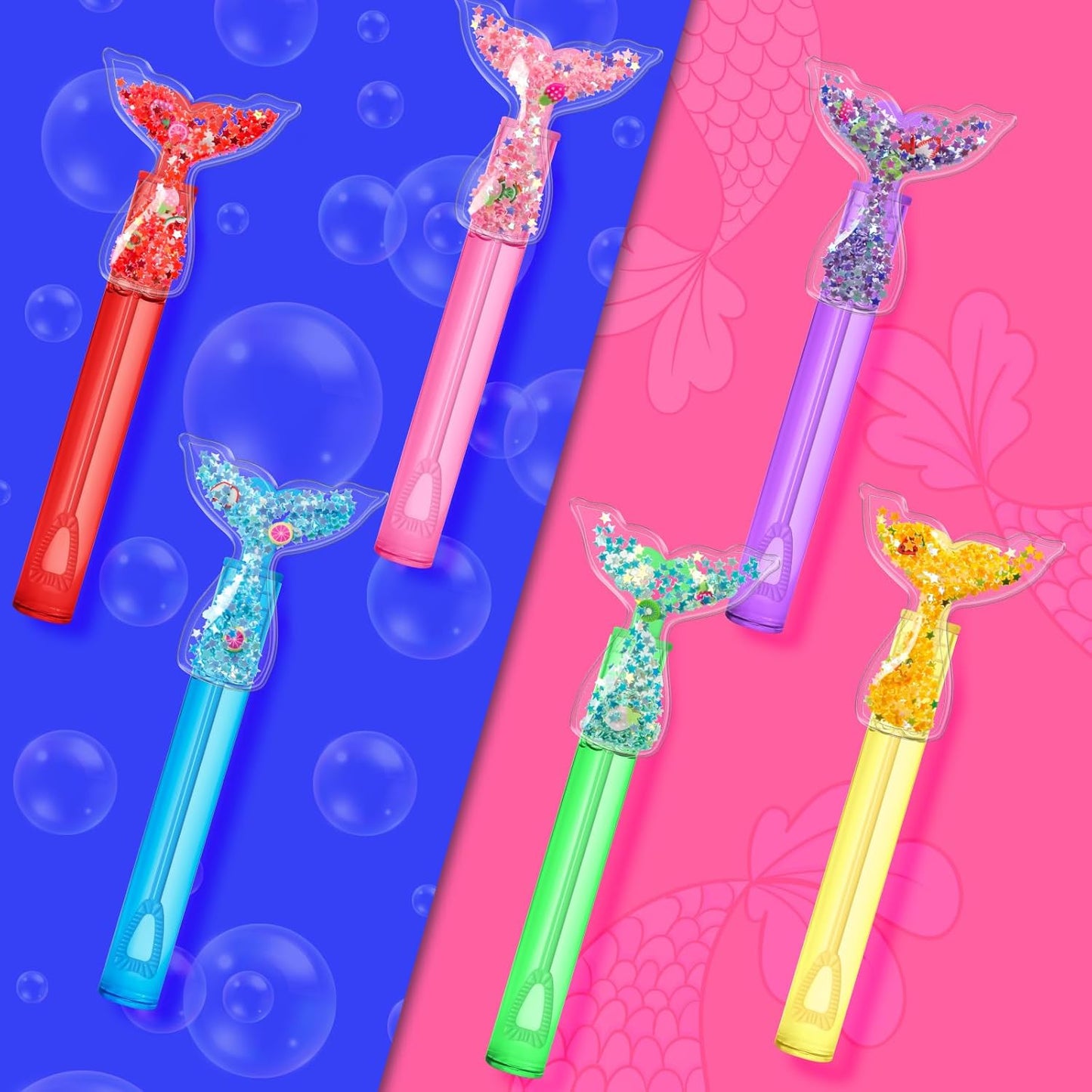 AFZMON 24Pcs Glitter Mermaid Bubble Wands for Kids, Mermaid Tail Party Favors Mini Bubbles Birthday Gift Toy Goodie Bag Stuffers Classroom Prizes Wedding Party Supplies