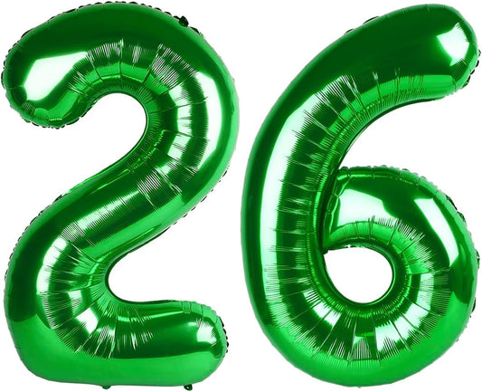 40 Inch Green Mylar Foil Number 26 Birthday Balloon, Digital Balloons for 26 Women Men Party Decorations Supplies, Big Helium Balloon Numbers for 26 62 Anniversary