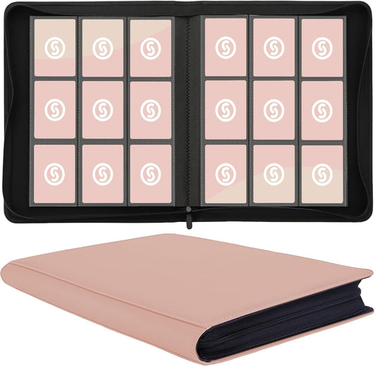 Card Binder 9 Pocket for 360 Cards - Premium Trading Card Binder with Sleeves Protection, Side Loading Card Collection Binder for TCG, MTG, YGO, One Piece Collectible Cards (Pink)
