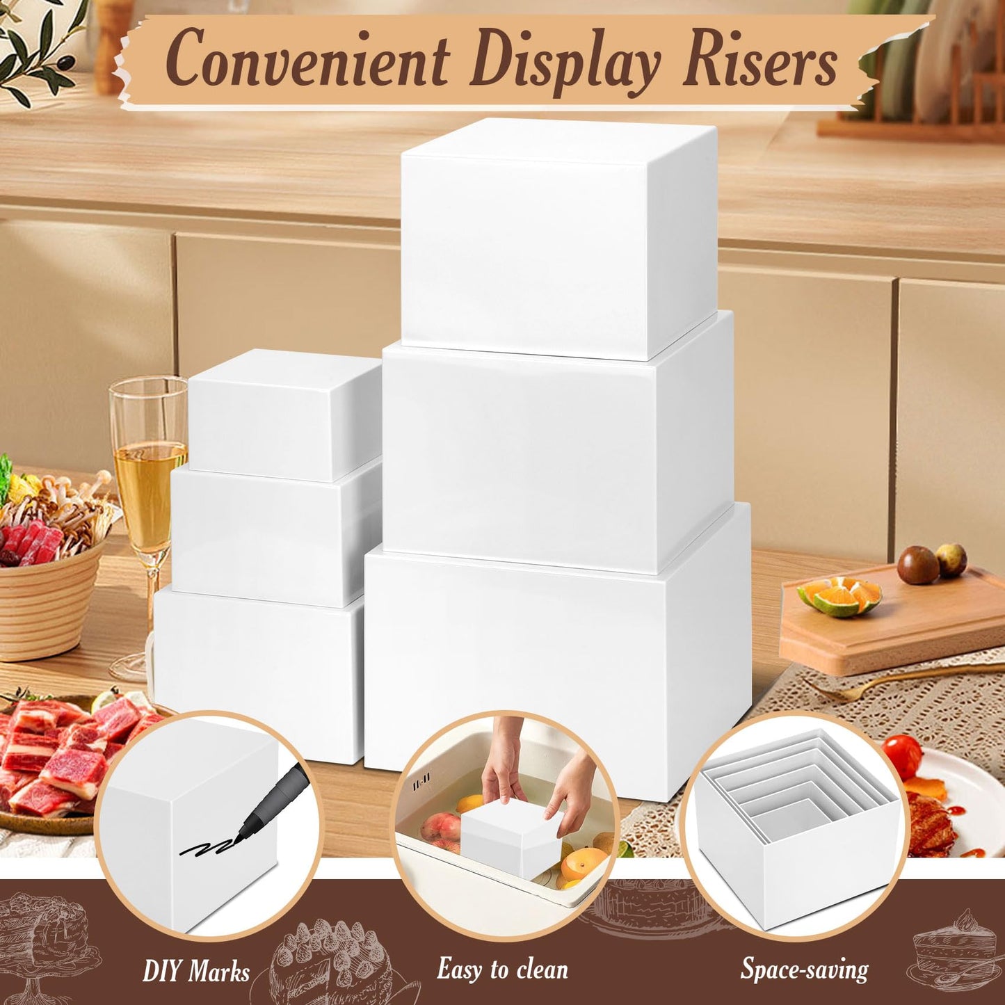 6 PCS Buffet Risers, Large Food Risers for Buffet Table, Dessert Display
