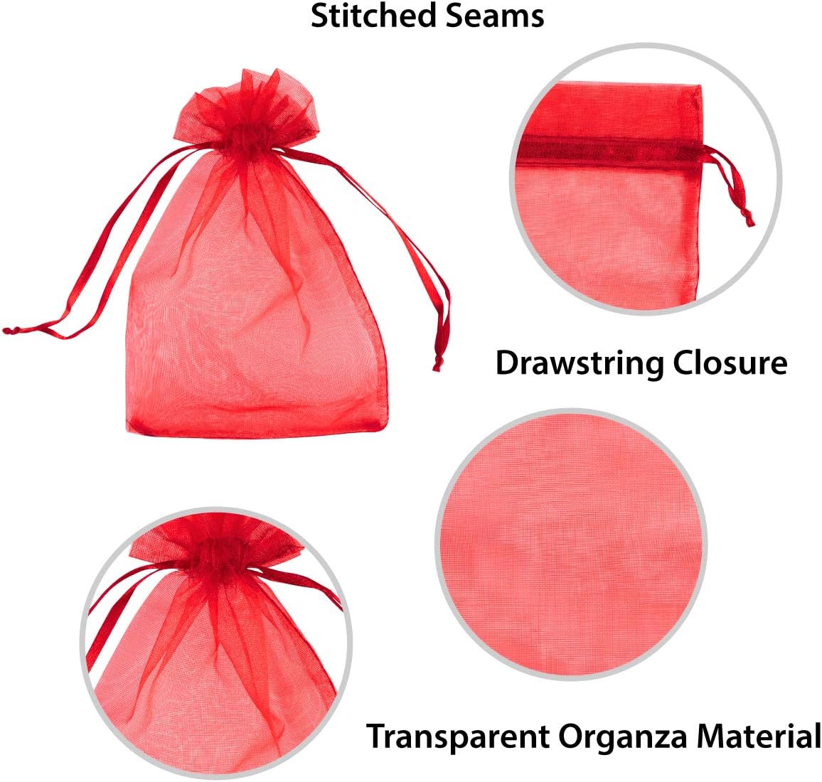 Super Z Outlet 100 Pack 5x7 Inch Mini Sheer Drawstring Organza Transparent Bags Jewelry Sack Pouches for Wedding, Party Decorations, Arts & Crafts Gifts (Red)