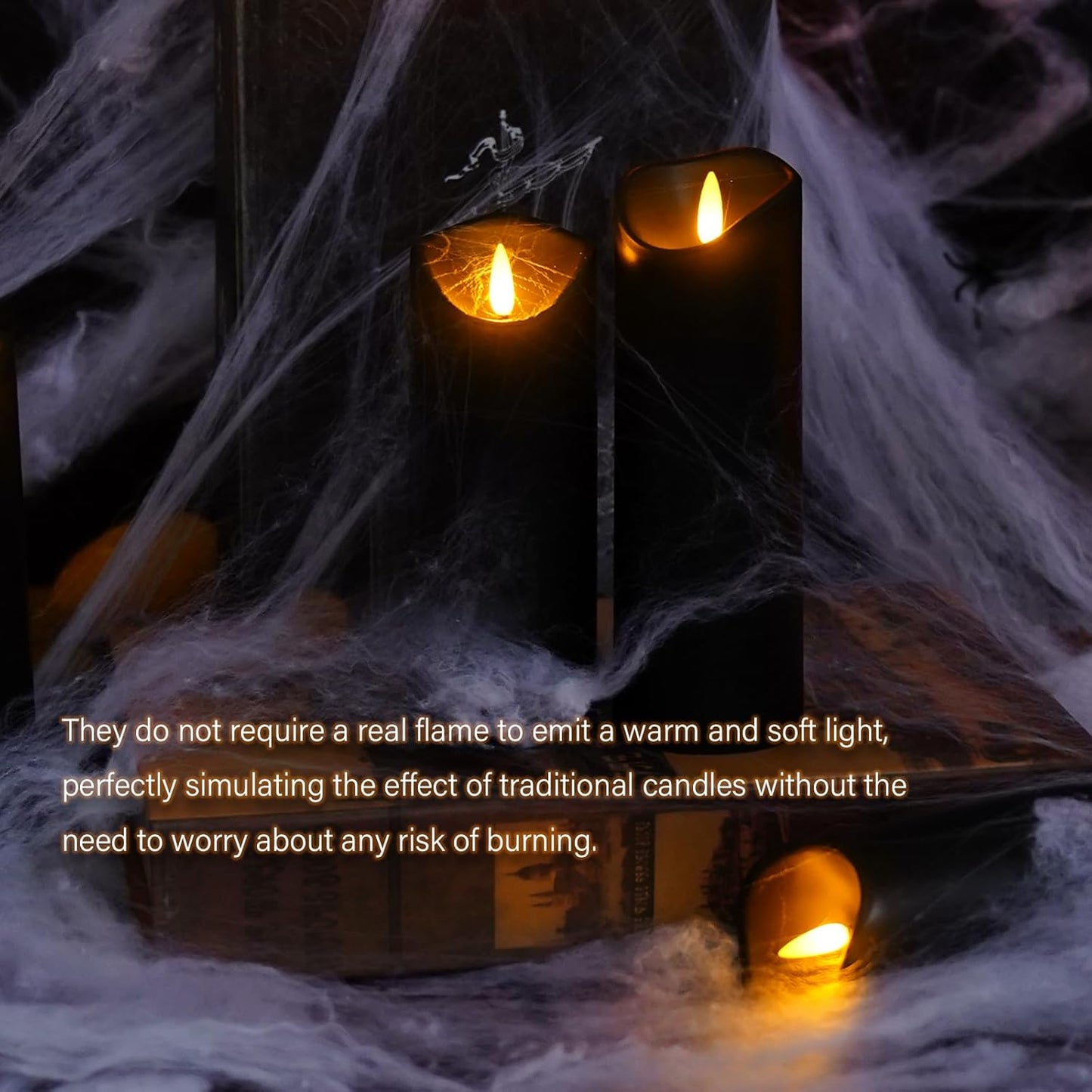 Flickering Flameless Candles, Battery Operated Acrylic LED Pillar Candles with Remote Control and Timer, Set of 9 (Black)