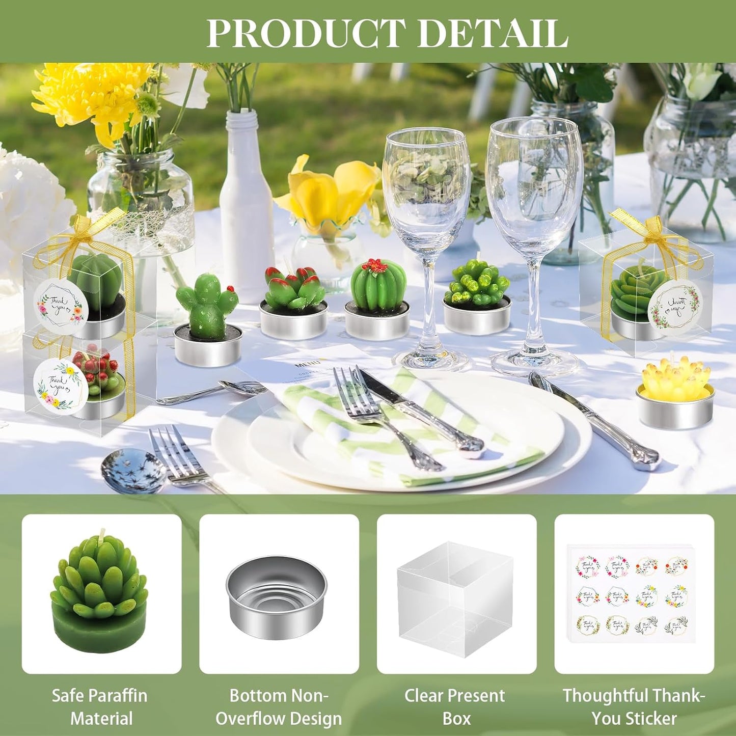 AZEAM 36 Pcs Succulent Candles Party Favors, Bulk Cactus Table Decor for Guests, Mini Tiny Handmade Plant Tealights Candle Decoration Set for Baby Shower Prizes Game Bridal Wedding Home Birthday