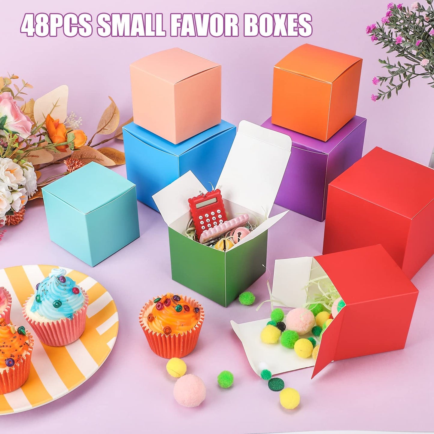 Zhehao 48 Pack Small Gift Boxes Bulk 4 x 4 x 4 Inch Colorful Kraft Paper Cube Boxes Holiday Easy