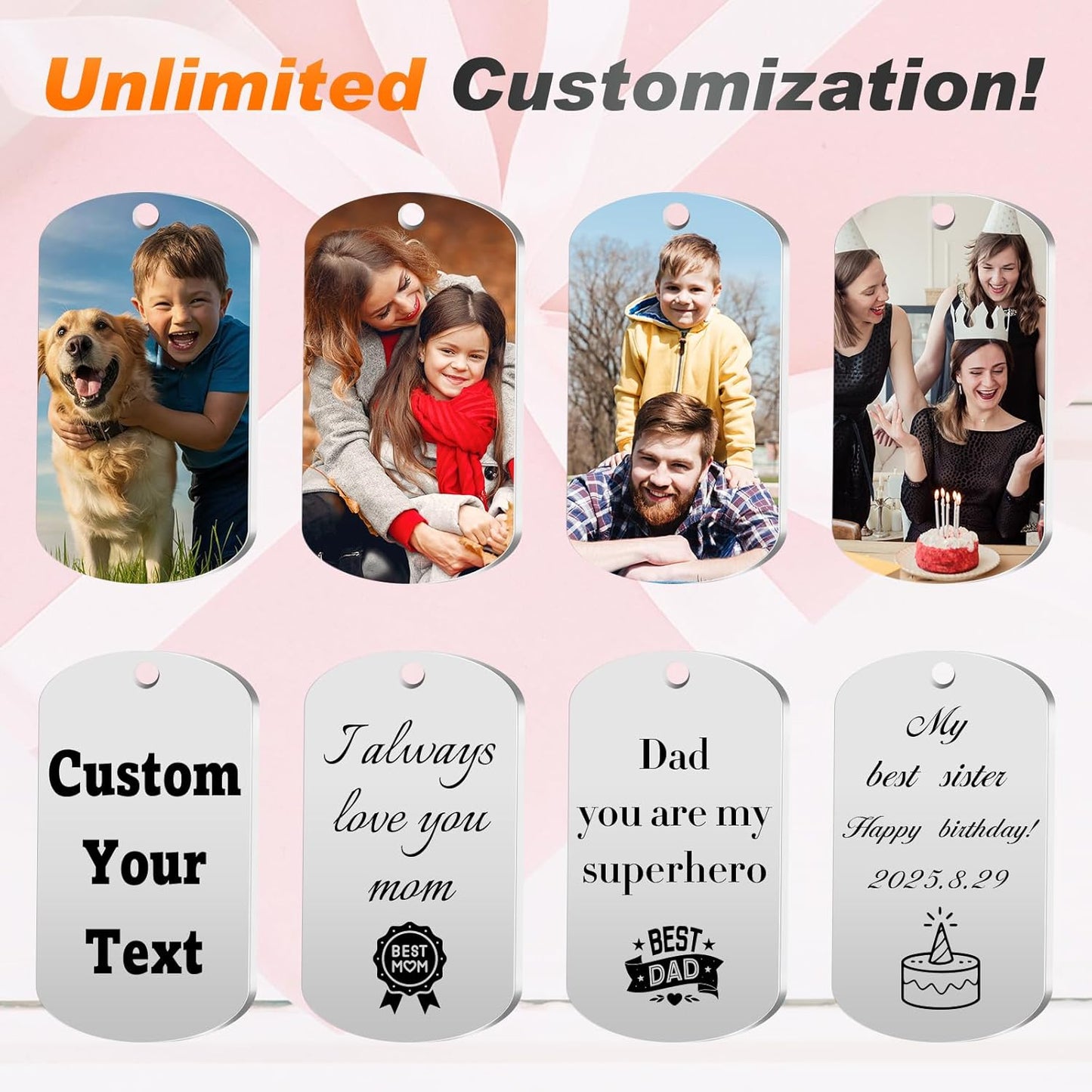 Custom Keychain with Picture, Personalized Photo Keychain with LOGO Text, Customized Gifts for Boyfriend Couple