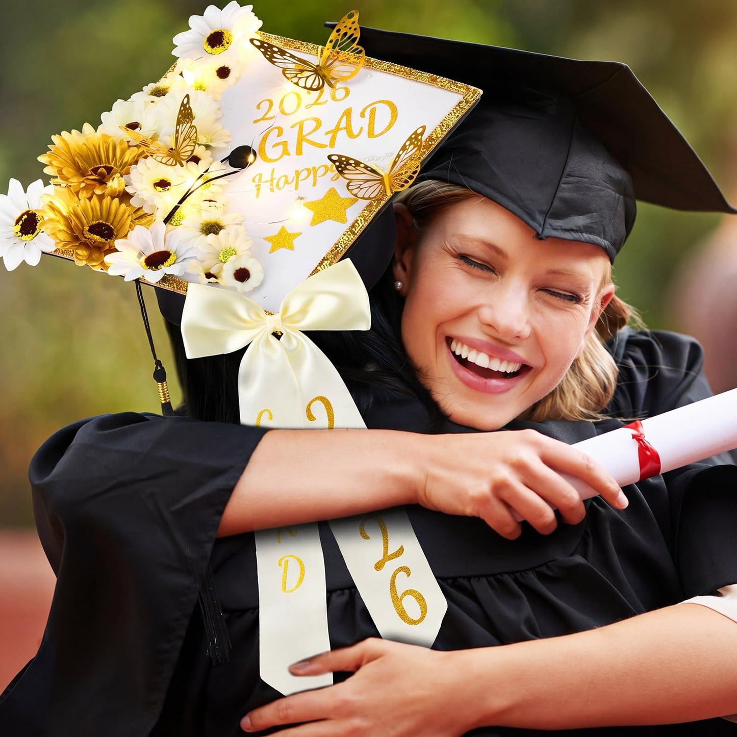 Wavwavw 59 Pcs DIY Graduation Cap Decoration Kit White with LED Lights