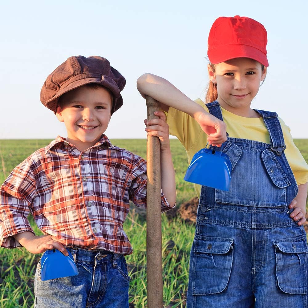 ArtCreativity 3 Inch Blue Metal Cowbell Noisemakers (Pack of 12) Loud Metal Cowbell Noise Makers Party Favors with Handles, Great for Football Games, Sporting Events, for Kids and Adults