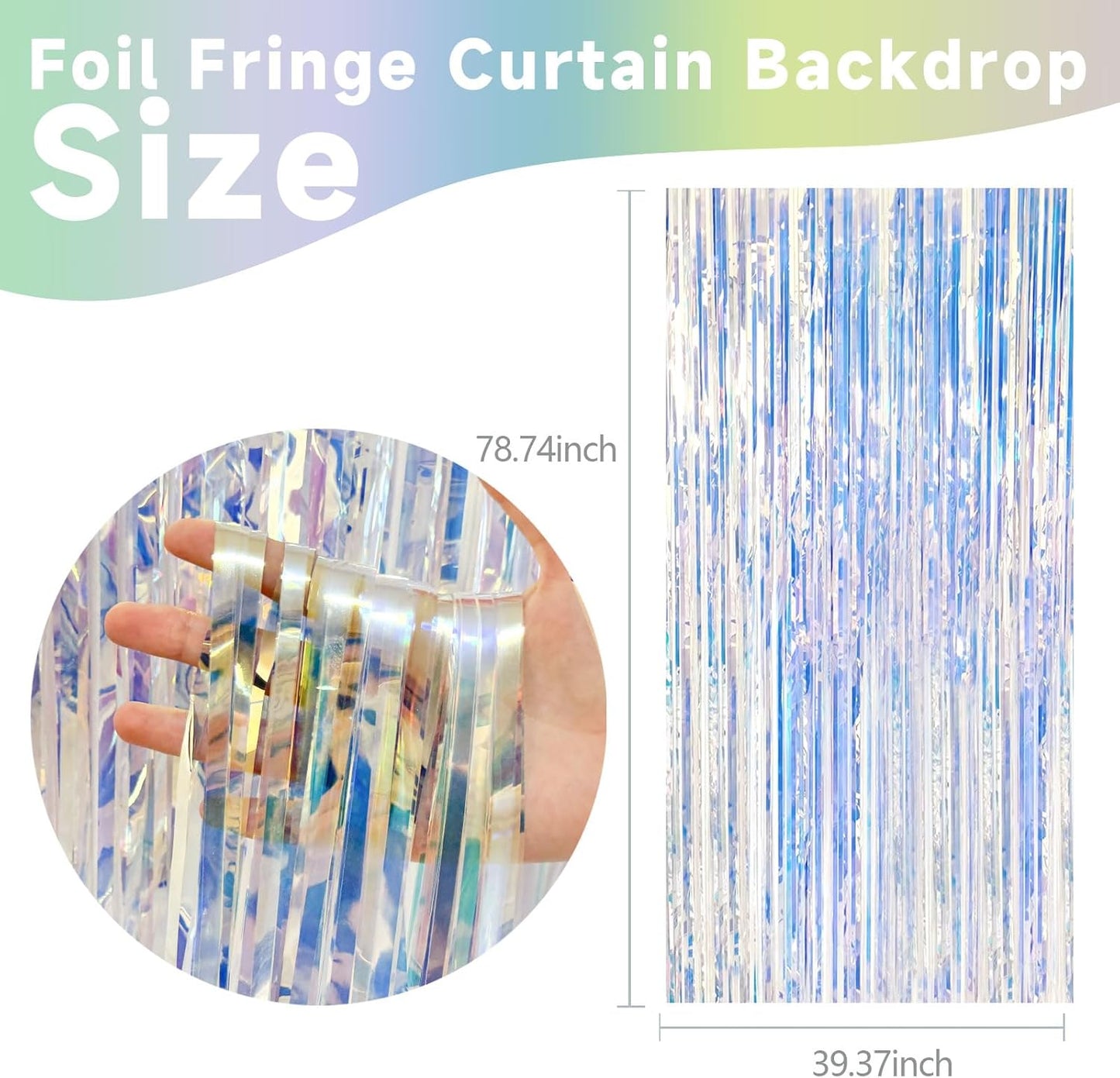 5 Pack Iridescent Neon Party Decorations Sparkly Tinsel Backdrop Foil Fringe Curtain Glitter Curtains for Birthday Party Ocean Theme Valentines Bachelorette Holiday Decorations