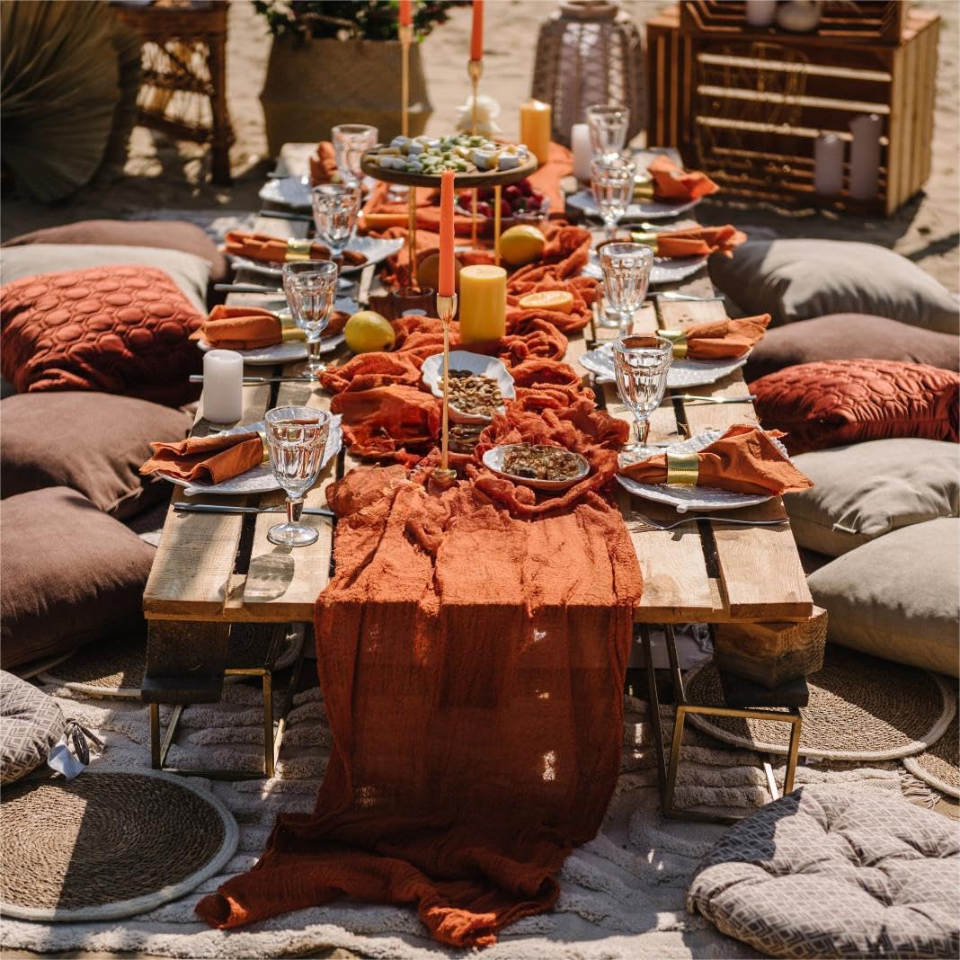 Terracotta Table Runner Cheesecloth Table Runner 10 Pack 10FT Farmhouse Table Runners 120 Inches Fall Table Decor Dining Room Centerpiece Wedding Boho Baby Shower Birthday