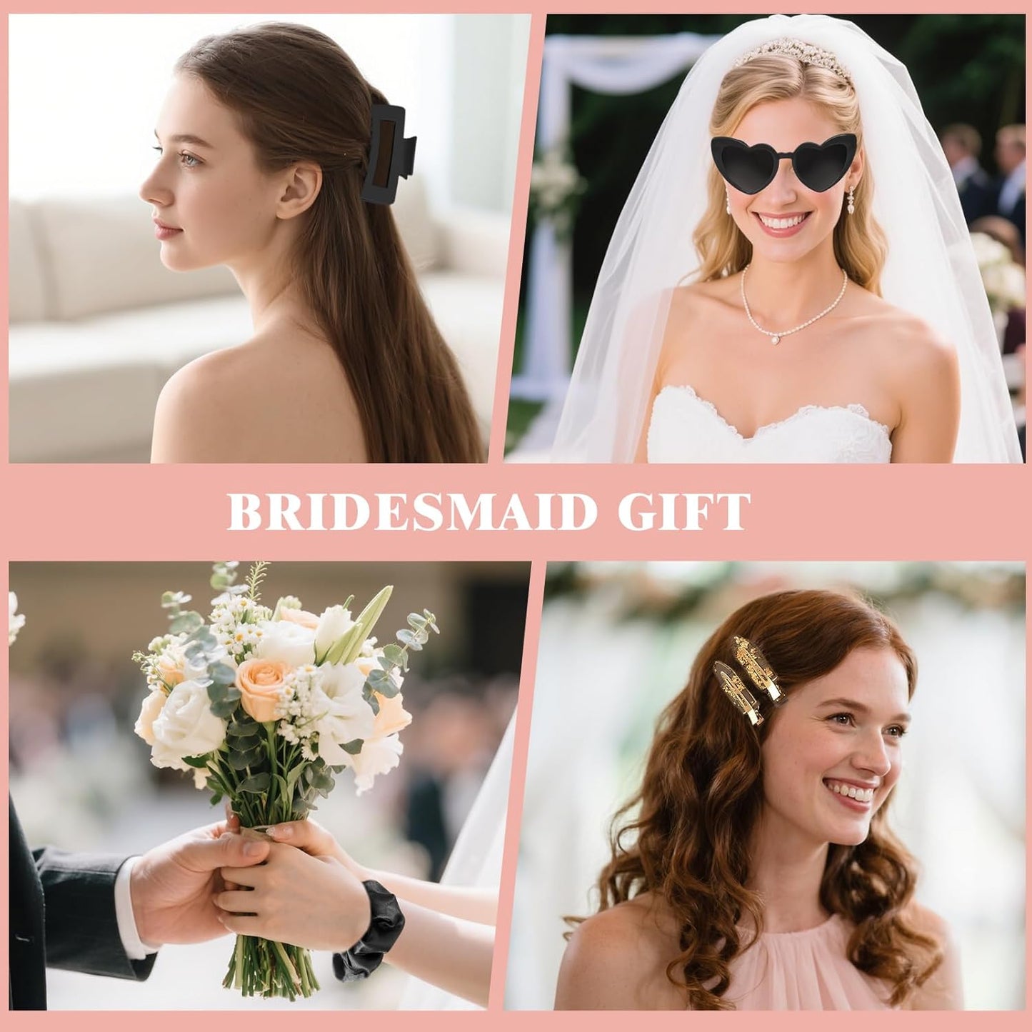 Black Bridesmaid Gift Box for Proposal, 8PCS Hair Claw, Scrunchies, Makeup Clips & Heart Sunglasses – Chic Gift for Women, Bachelorette Party Favors, Birthday Gifts for Girls & Teens