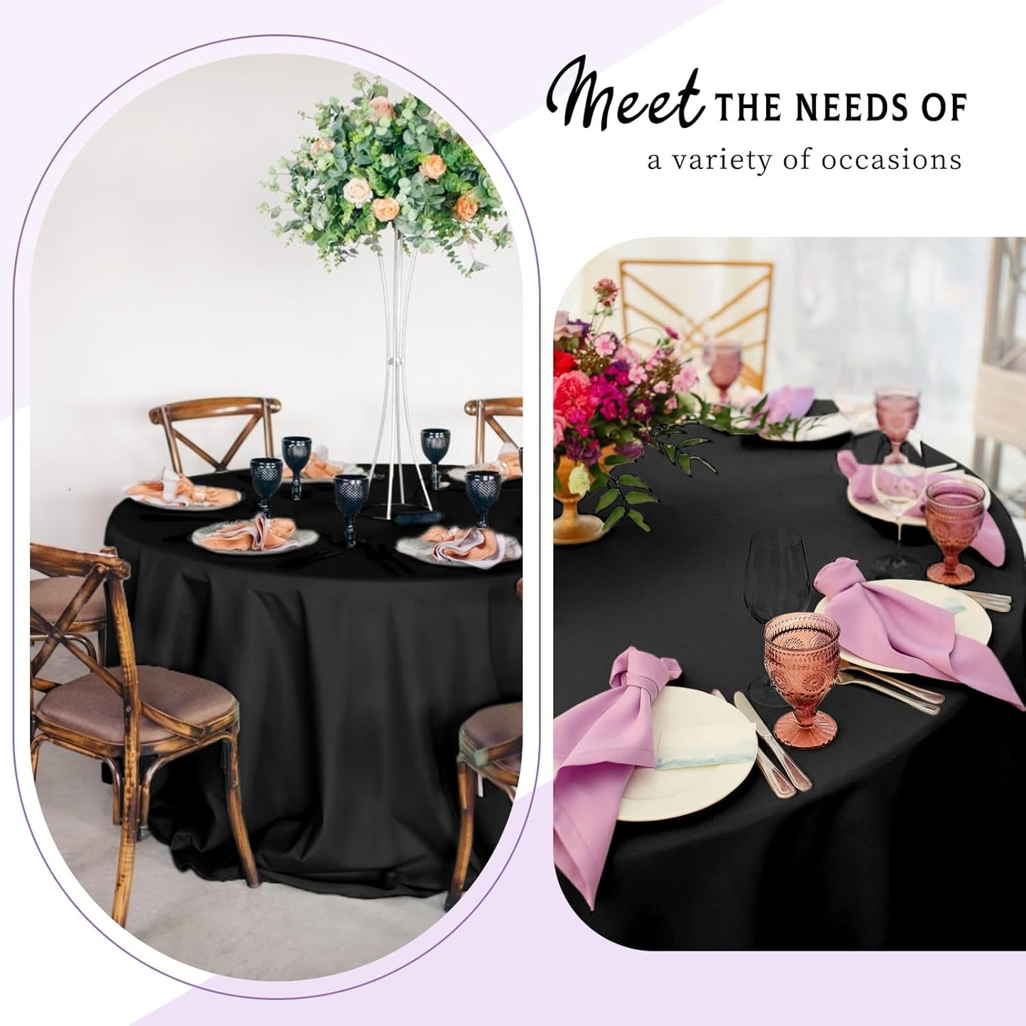 6 Packs Satin Tablecloth 120 Inch Black Round Table Cloth Silk Tablecloth Smooth Fabric Overlay Satin Table Cover Decoration for Wedding Party Banquet Events