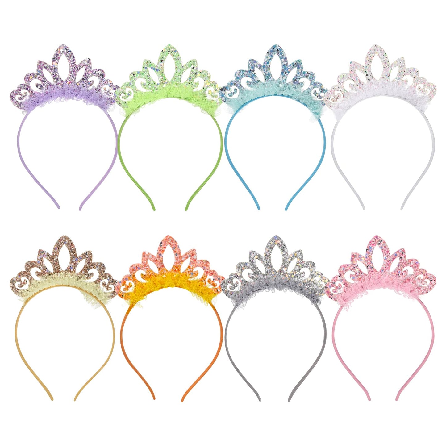 Zifengcer Birthday crown，8 Pack Princess Crown Headband, Glitter Sequin Crown Headband, Shiny