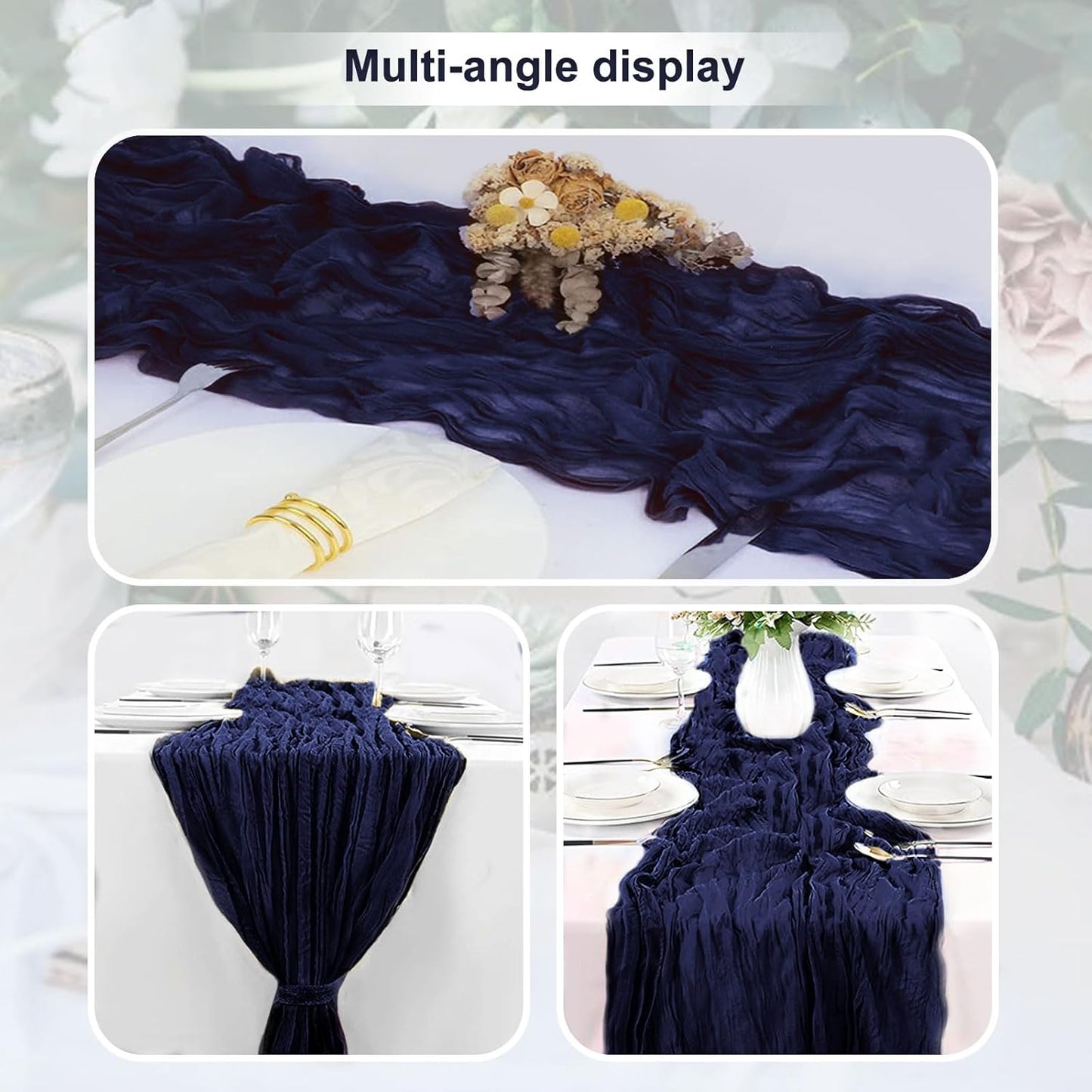 10 Pack Navy Blue Cheesecloth Table Runner 35x120 Inch 10Ft Rustic Gauze Cheese Cloth Table Runner Sheer Cheesecloth Table Runners for Wedding Party Bridal Shower Decoration