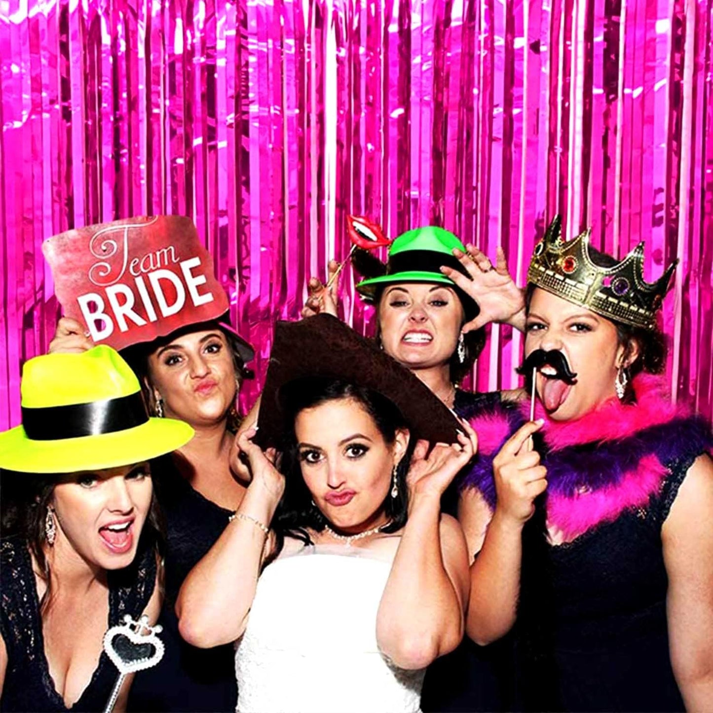 4 Pack Fuchsia Foil Fringe Curtain Backdrop,3.28Ft x 8.2Ft Metallic Tinsel Foil Fringe Streamer Curtains for Party,Photo Booth Props,Birthday,Graduation Decoration Party Supplies