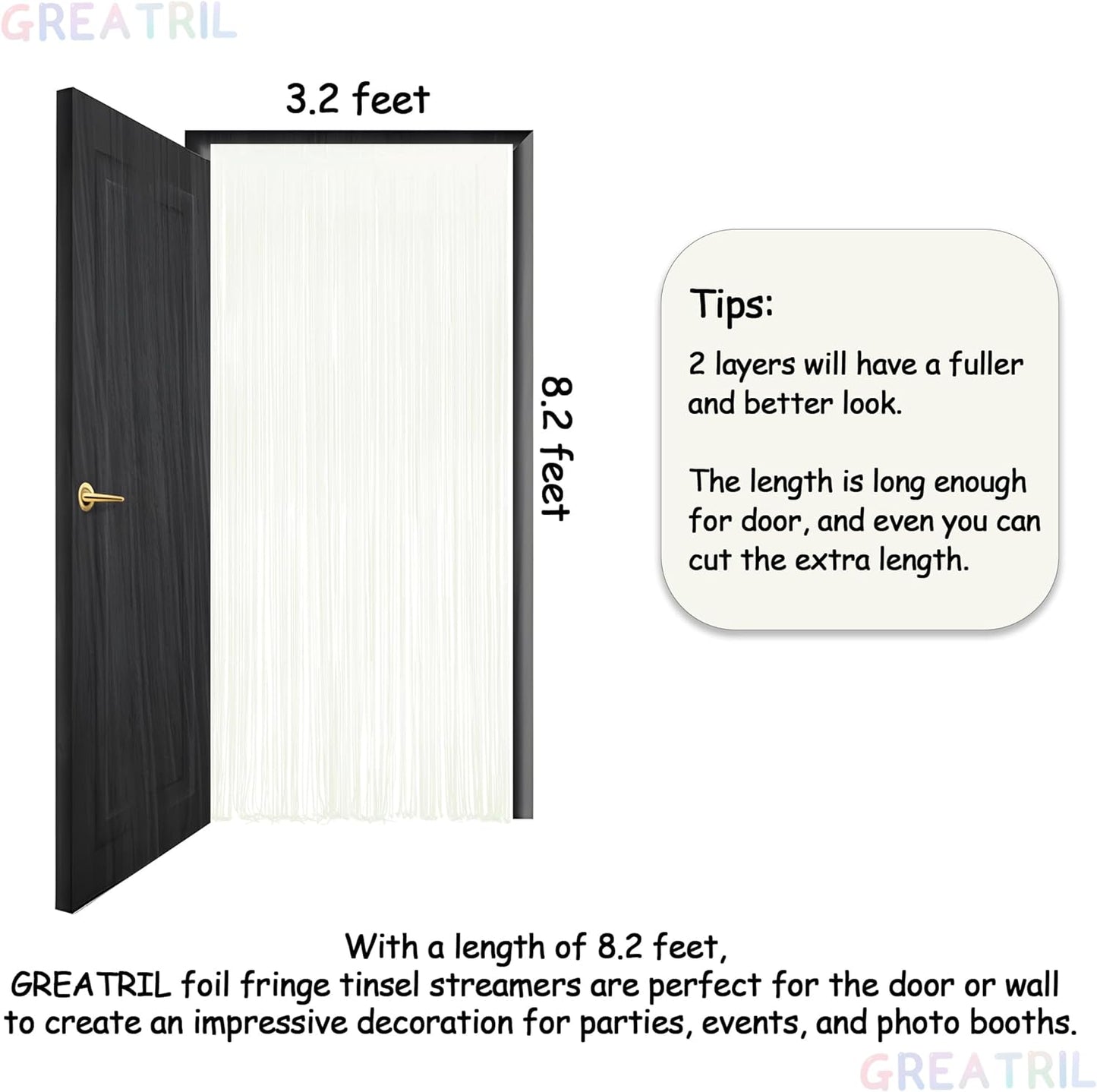 White Party Streamers Decoration - GREATRIL Foil Fringe Backdrop for Daisy Groovy Birthdays/Anniversary/Graduations/Bridal Shower/Cocktail/Prom/Gala - 3.2ft X 8.2ft - 2 Packs