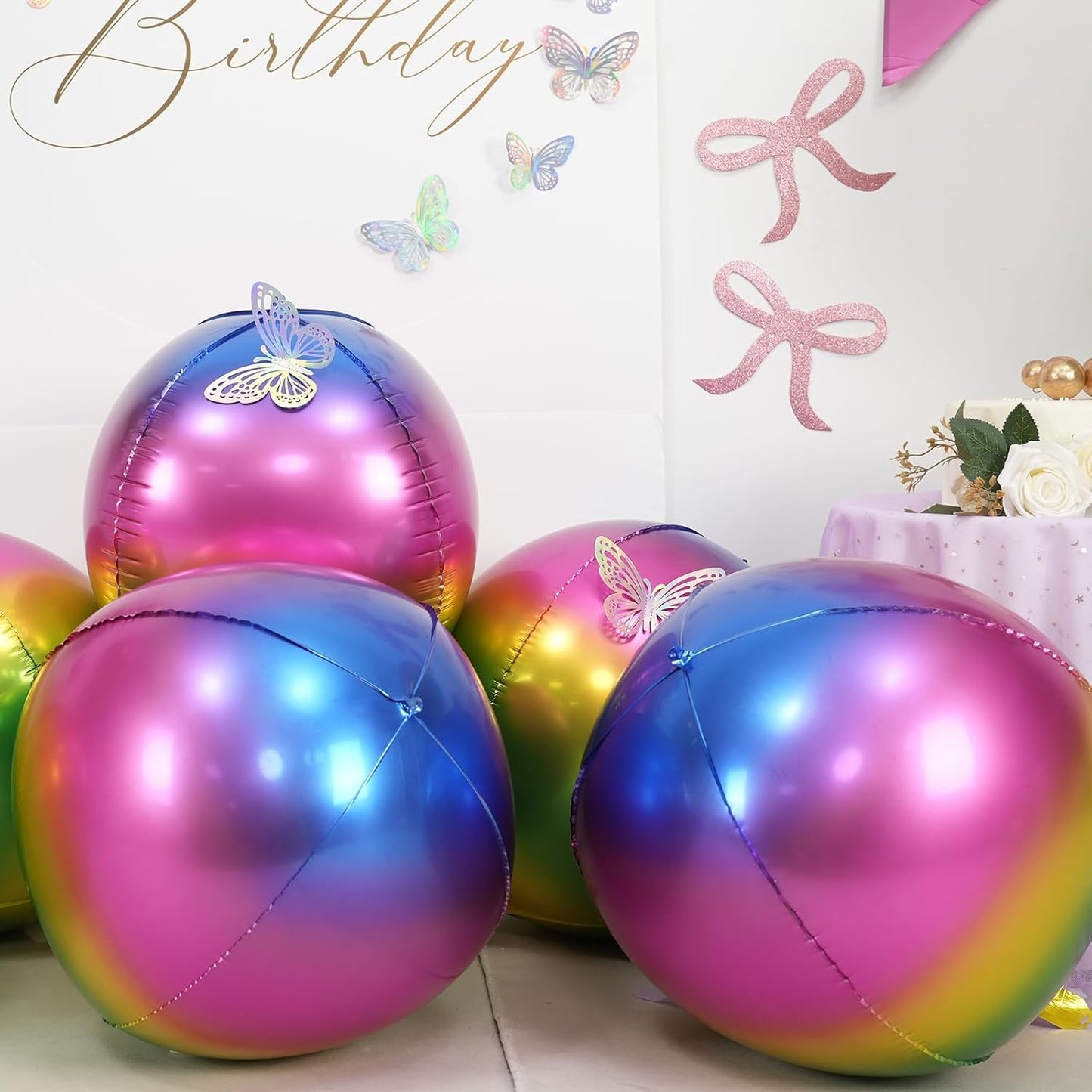 6Pcs Gradient Rainbow Round Foil Balloons, 22" Large Helium Colorful Ball Balloon, Metallic Multicolor Iridescent Mylar Balloon for Birthday Graduation Wedding Anniversary Disco Prom Party Decorations