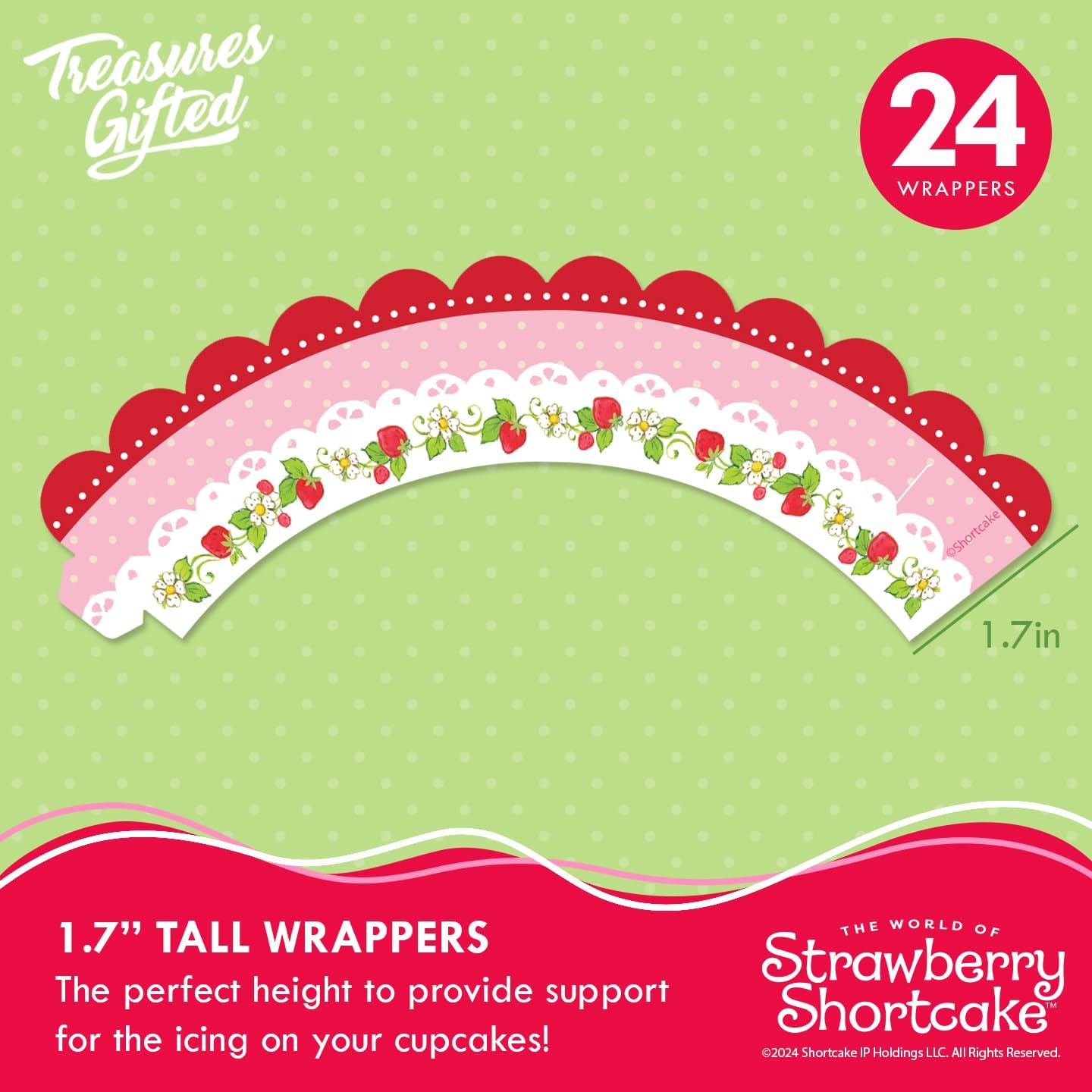 Treasures Gifted Officially Licensed Strawberry Shortcake Cake Decorations - 24 Cupcake Toppers & Wrappers - Strawberry Shortcake Baby Shower Decorations - Birthday Party Supplies